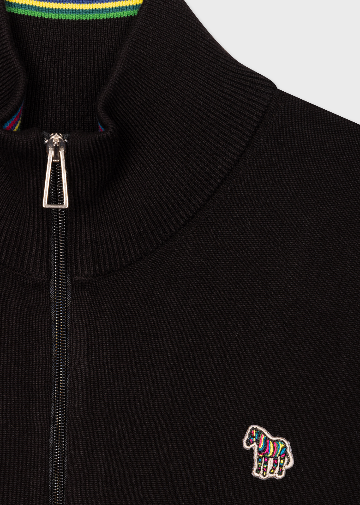 Men's Black Organic Cotton Zebra Logo Zip Cardigan