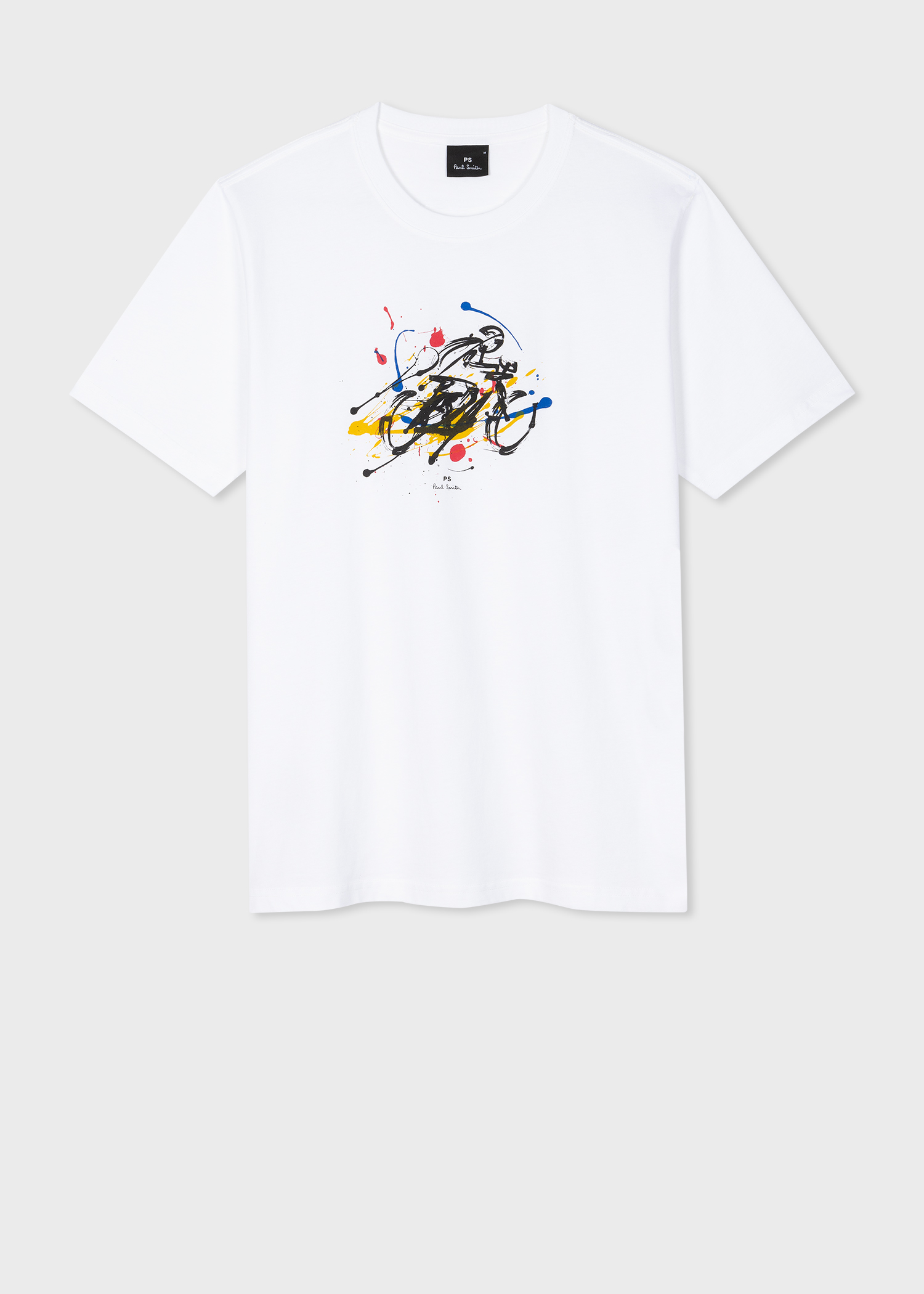Men's White 'Cyclist Sketch' Print Cotton T-Shirt