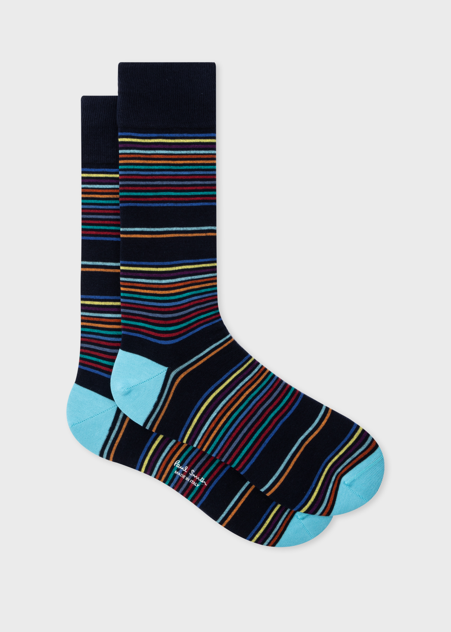 Men's Navy and Turquoise Multi-Stripe Socks