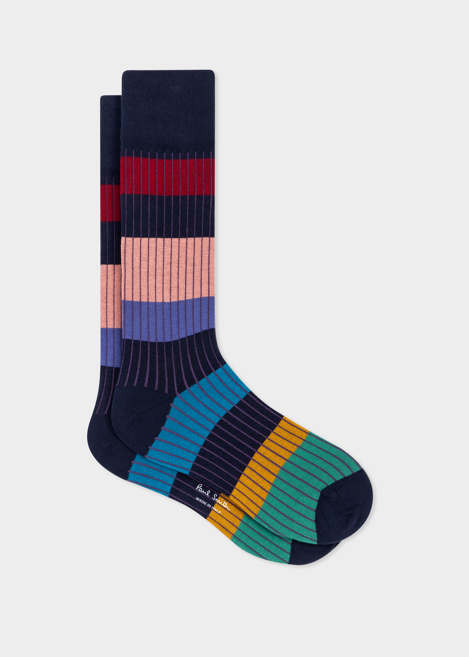 Men's Navy Colour Block Stripe Socks