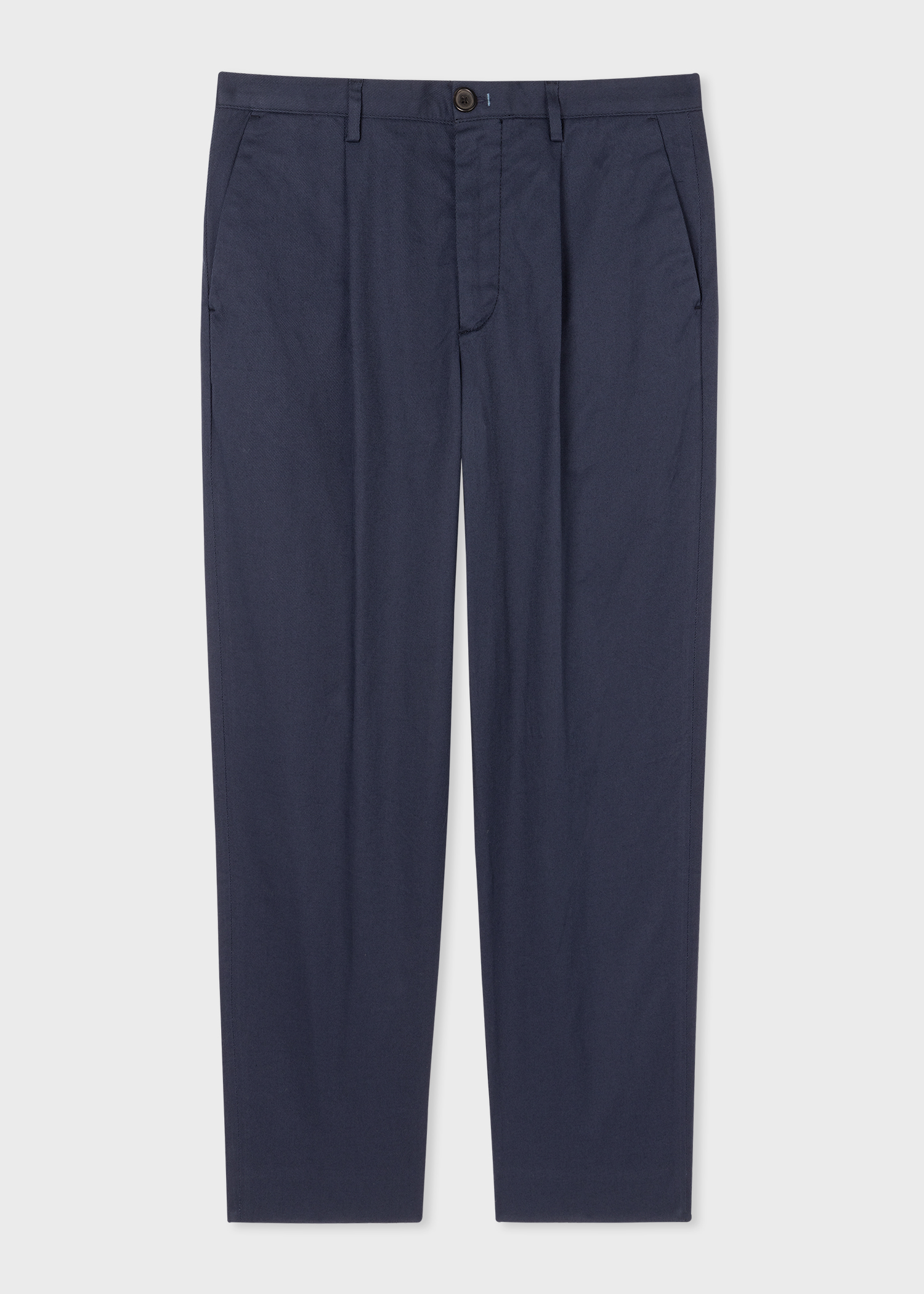 Navy Cotton-Twill Pleated Pants