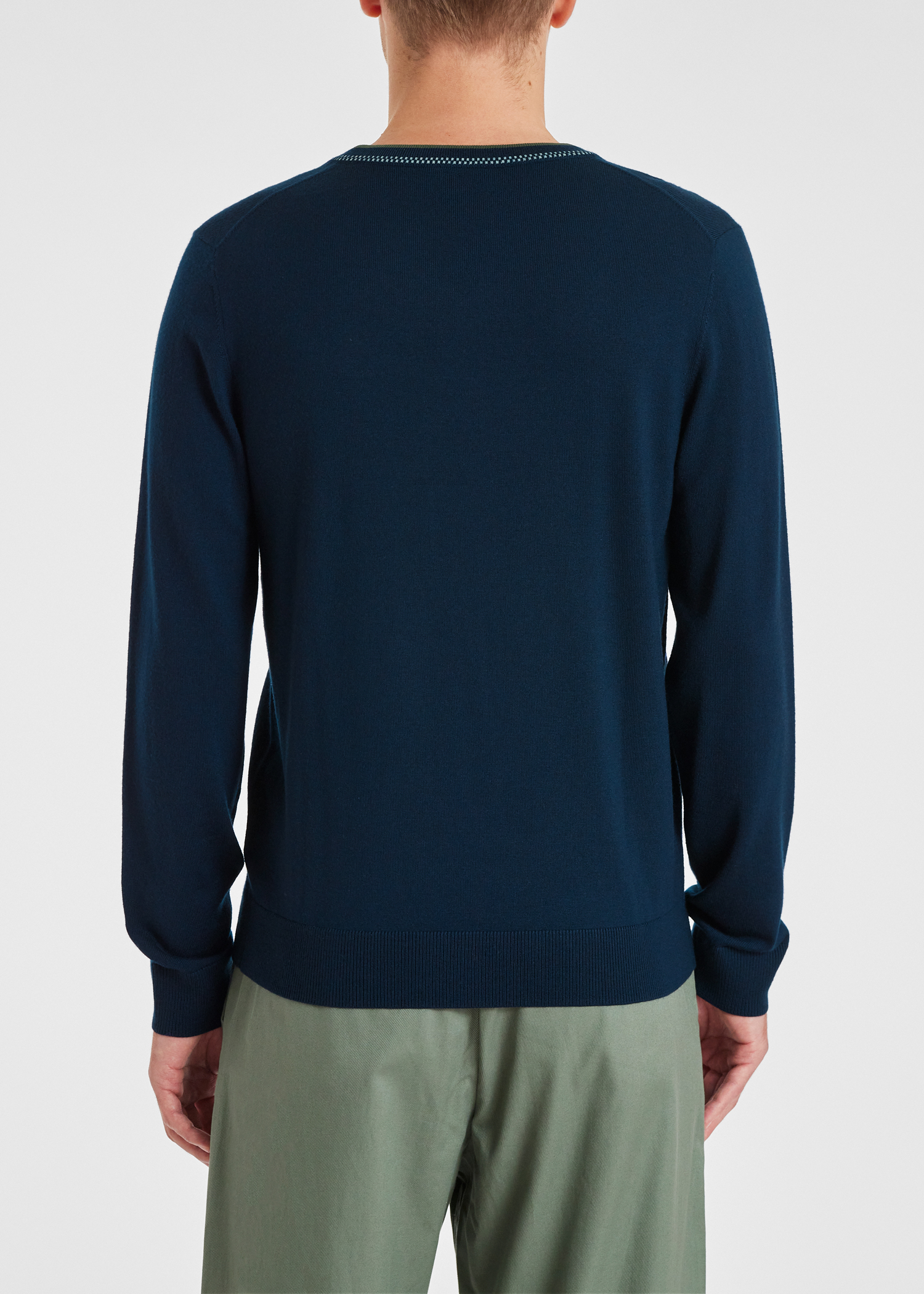 Ps Paul Smith Men S Navy Merino Wool Blend Contrast V Neck Sweater King S Cross