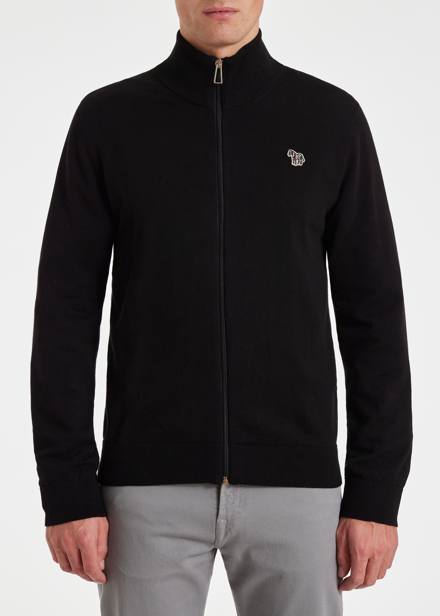 Men's Black Organic Cotton Zebra Logo Zip Cardigan