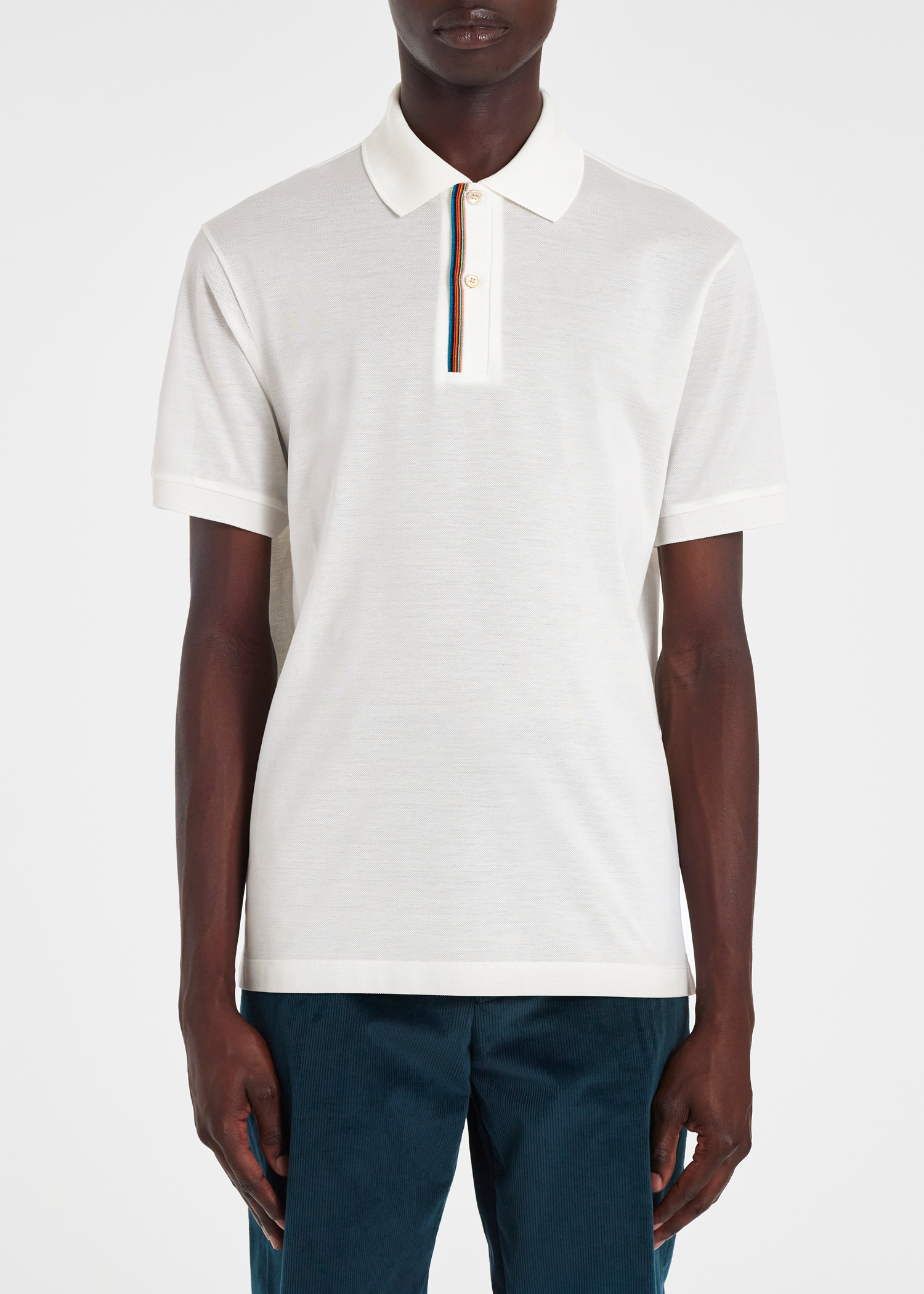 White 'Signature Stripe' Trim Polo Shirt