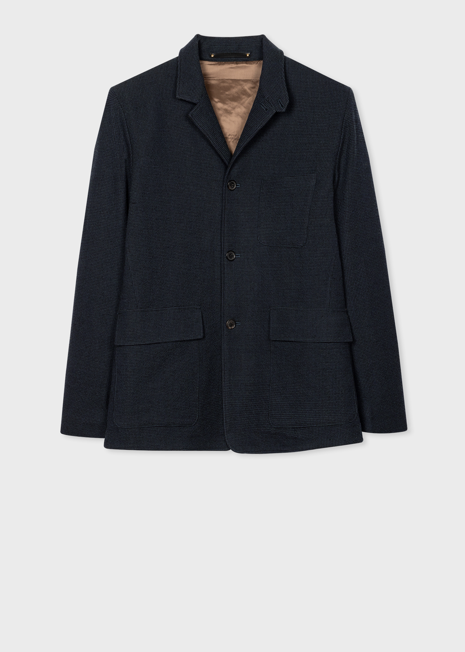 Men's Dark Green Wool-Blend Seersucker Wadded Jacket