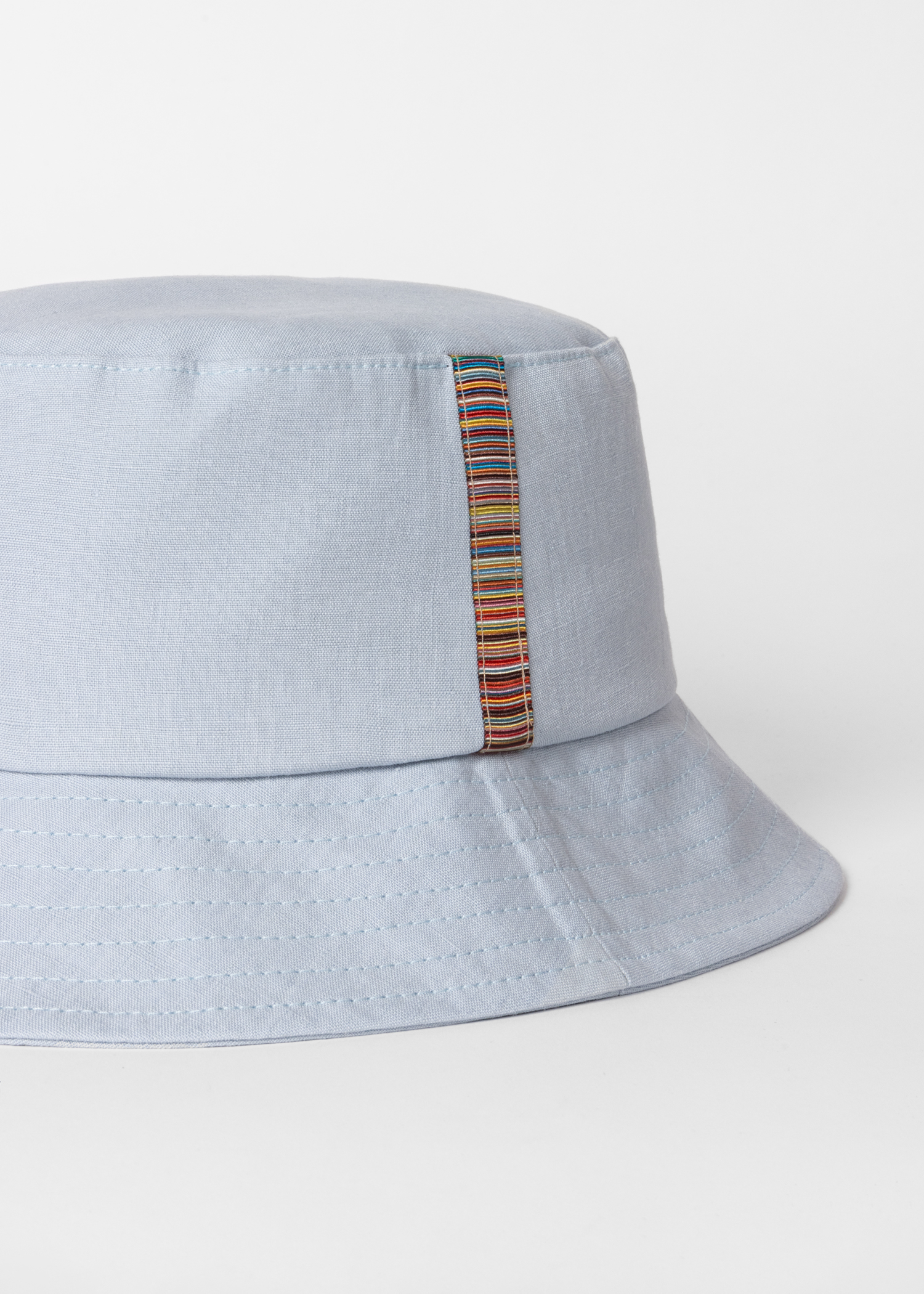 Sky Blue Linen 'Signature Stripe' Trim Bucket Hat