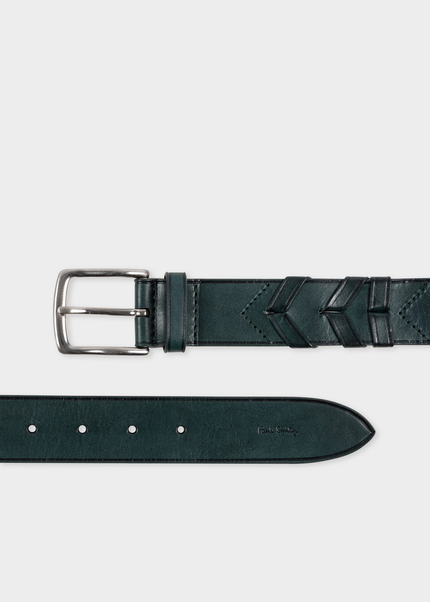 Paul Smith Men's Dark Green Woven Herringbone Leather Belt | King's Cross