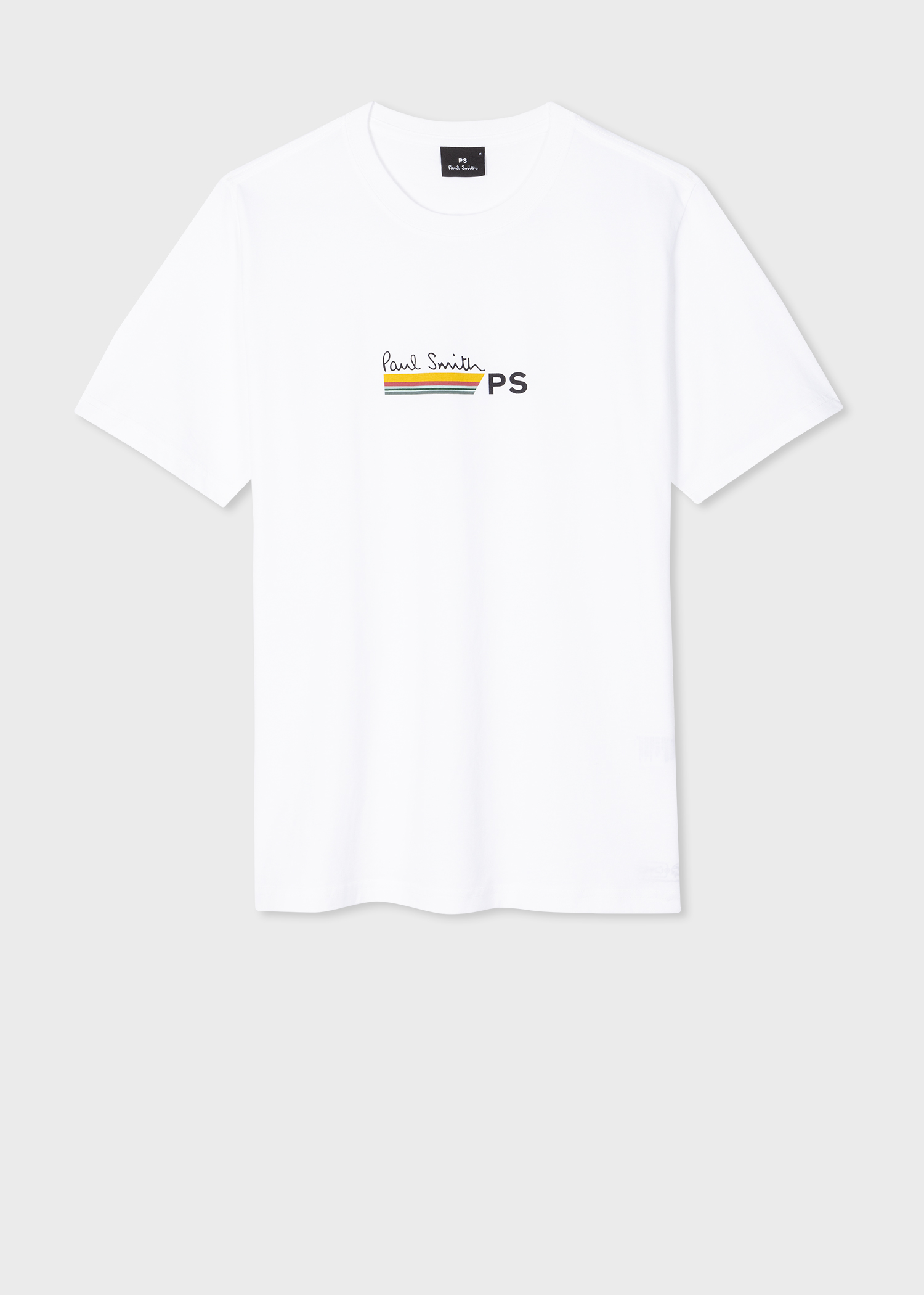 White PS Logo Stripe Print T-Shirt