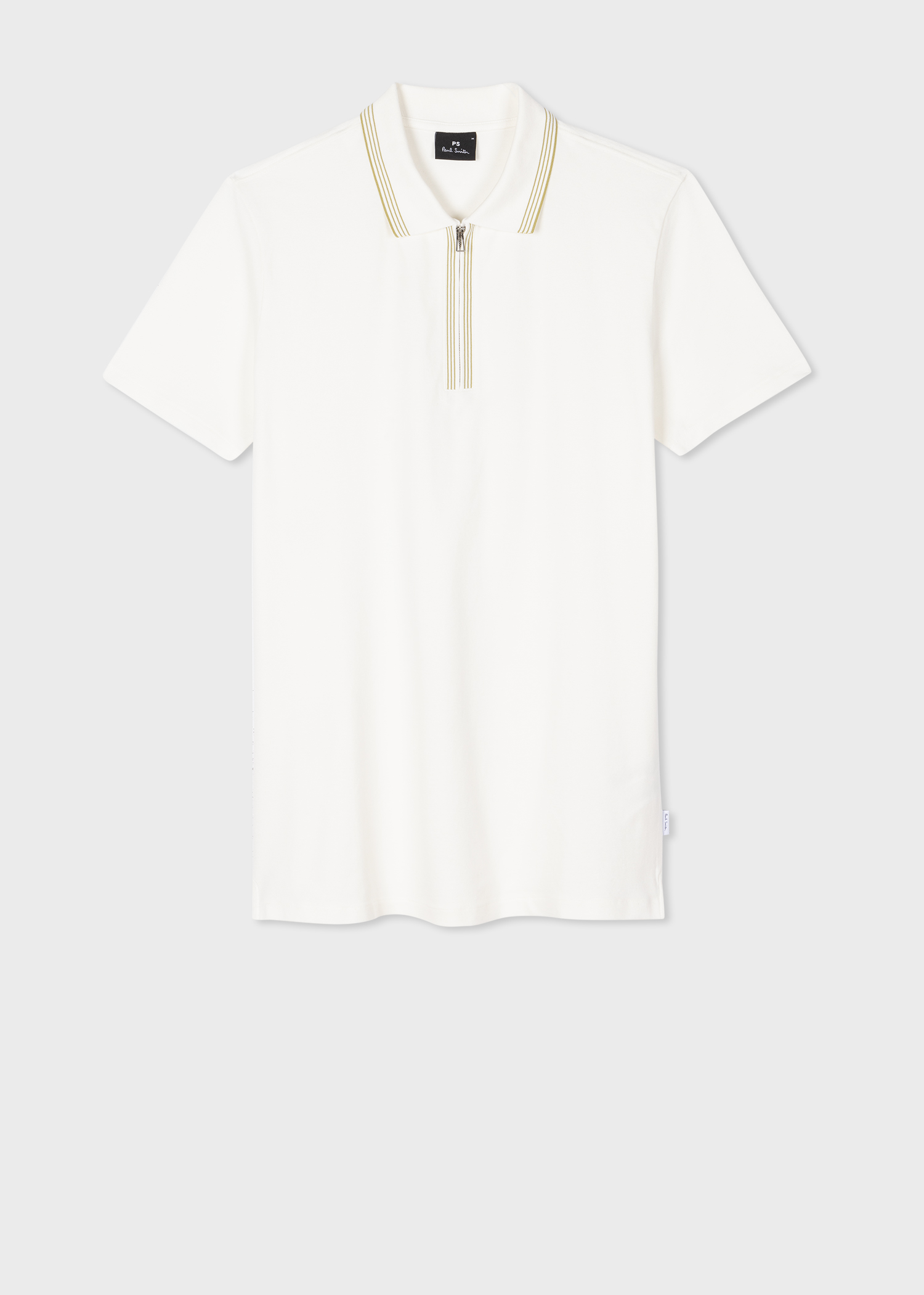 Men's White Zip Neck Stretch-Cotton Polo Shirt