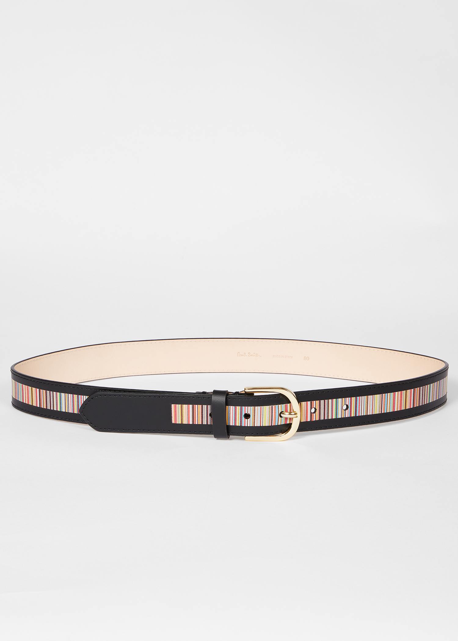 Women's Black Leather 'Signature Stripe' Belt