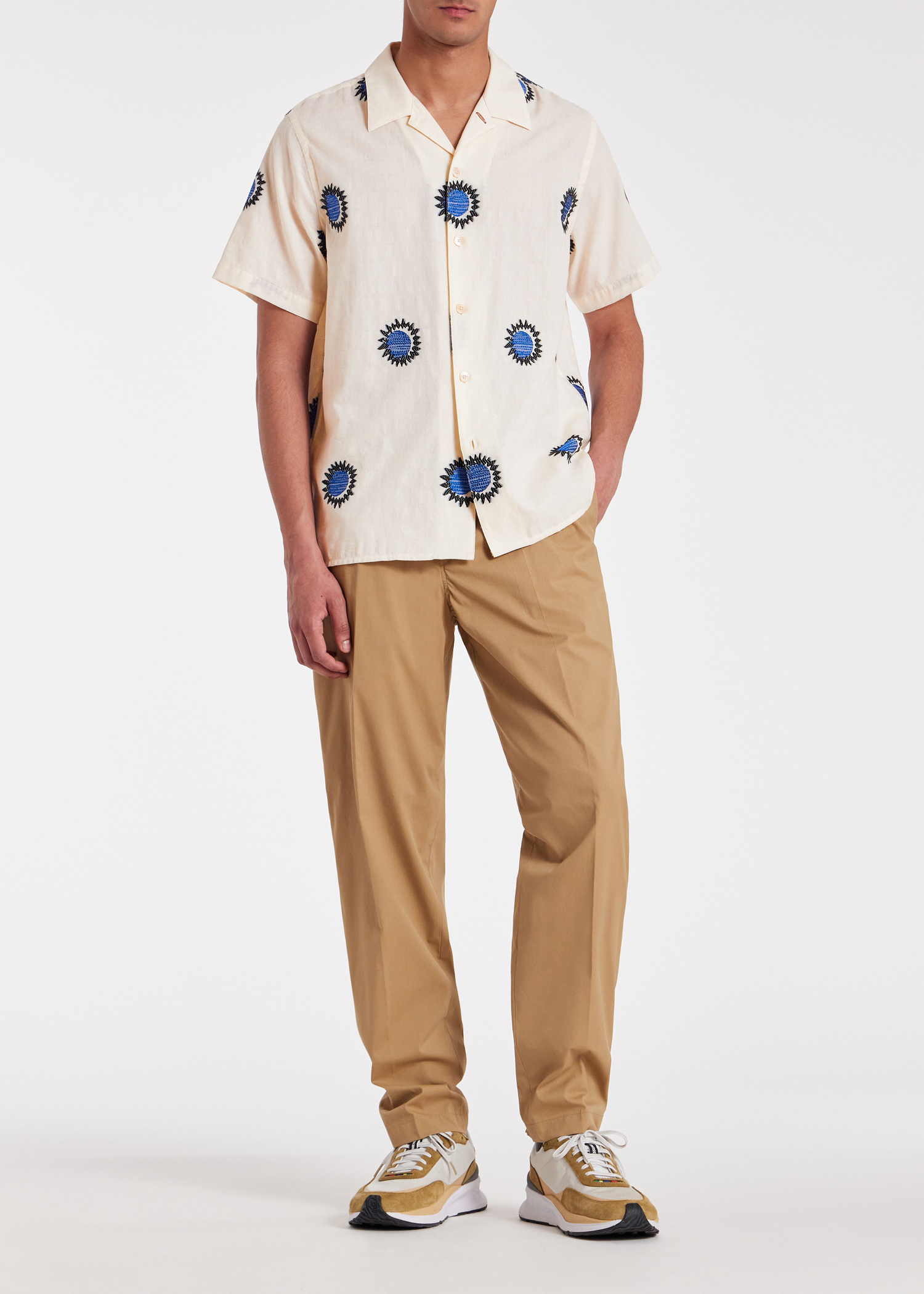 Men's White Cotton-Blend Fil Coupé 'Sun' Shirt