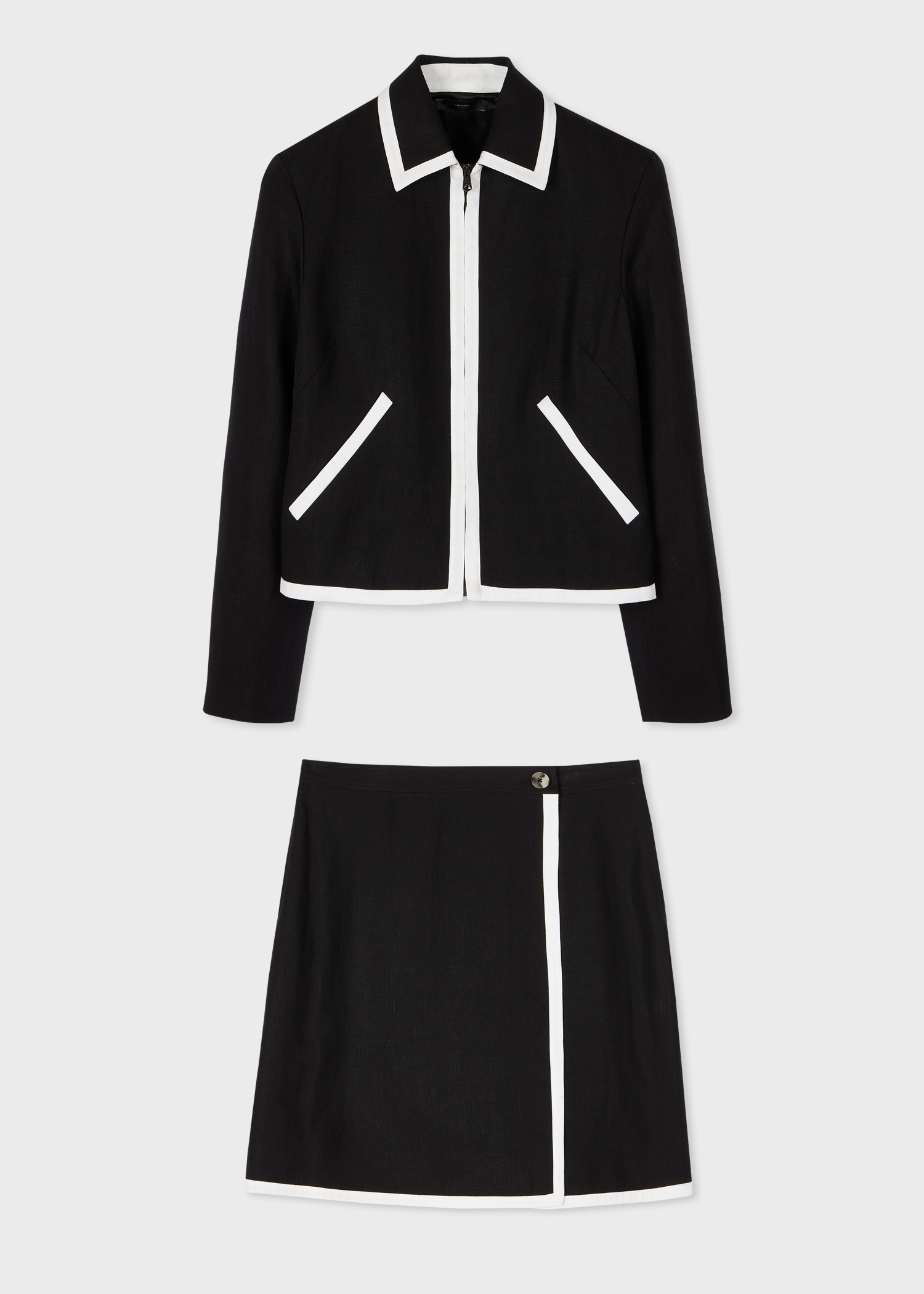 Black Linen Jacket & Skirt Set