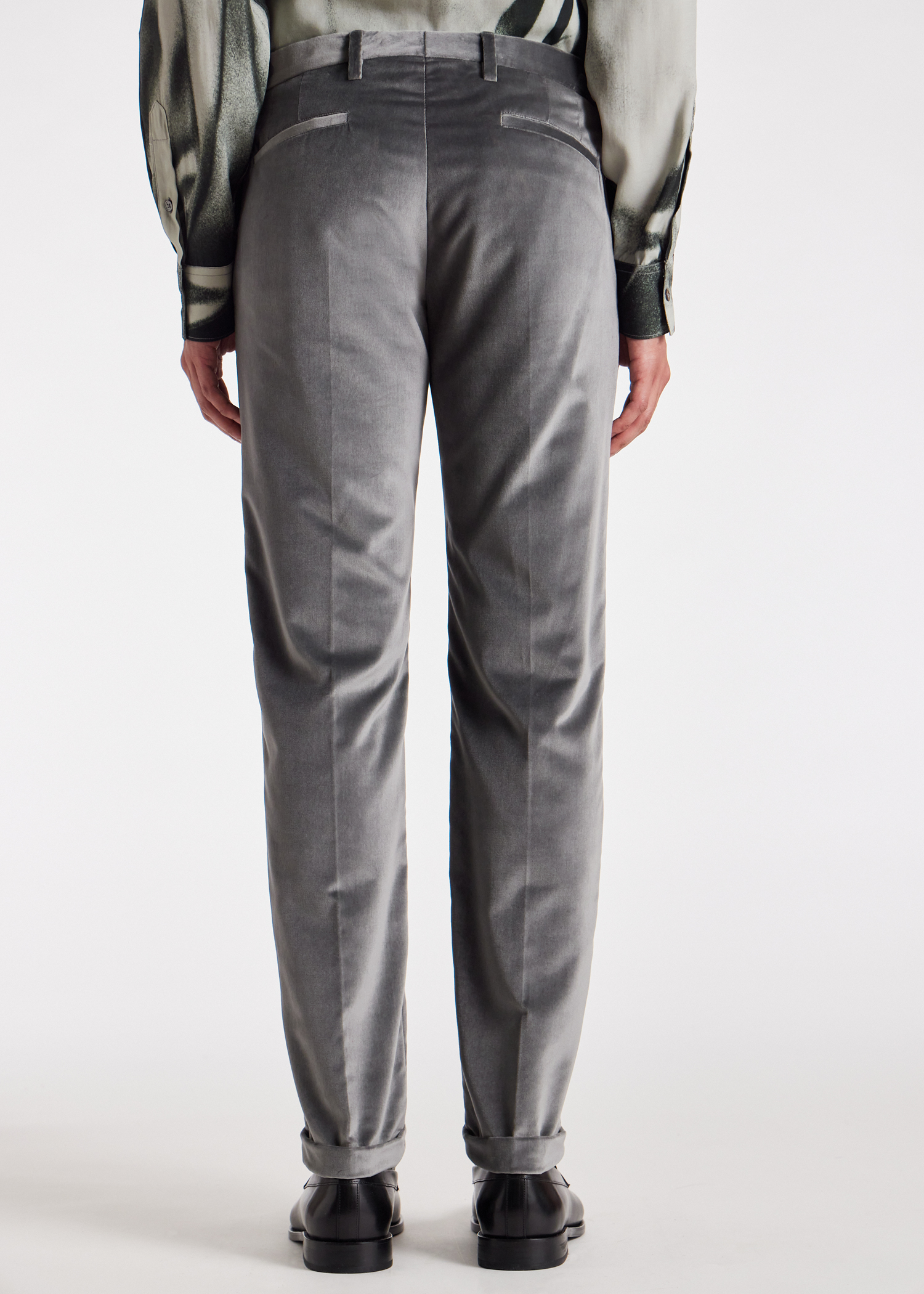 Slim-Fit Steel Grey Velvet Trousers thumbnail 3