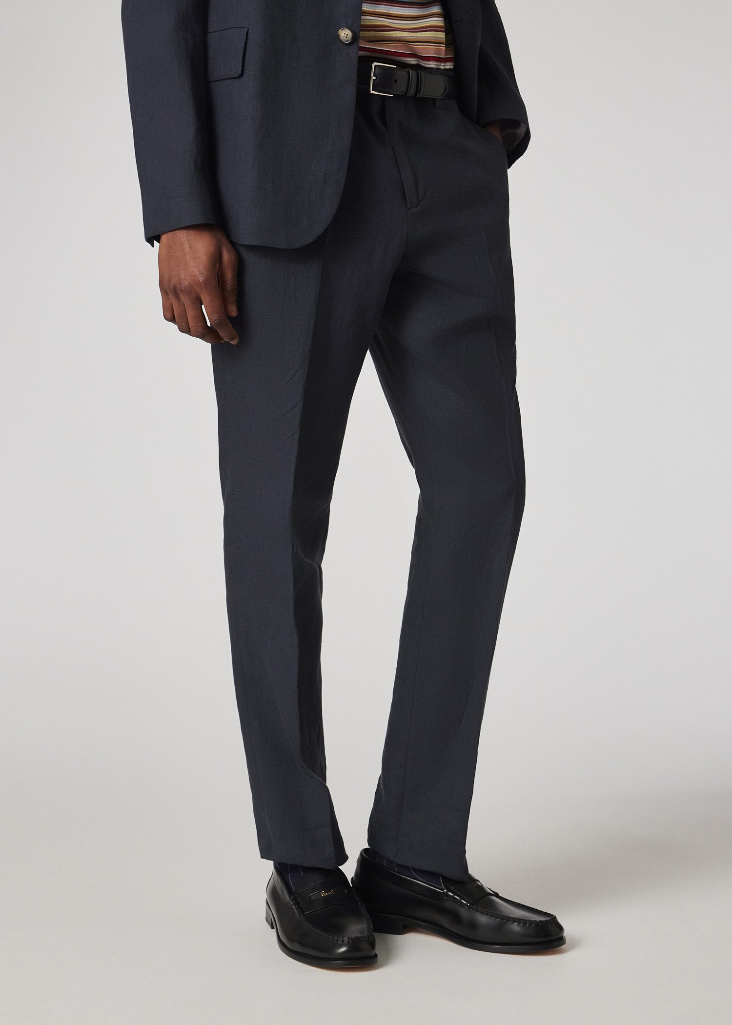 Tailored Linen Side Tab Trouser - Navy