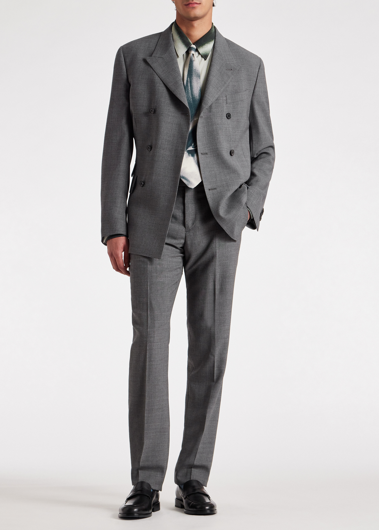Tailored-Fit Grey Fresco Wool Double-Breasted Suit