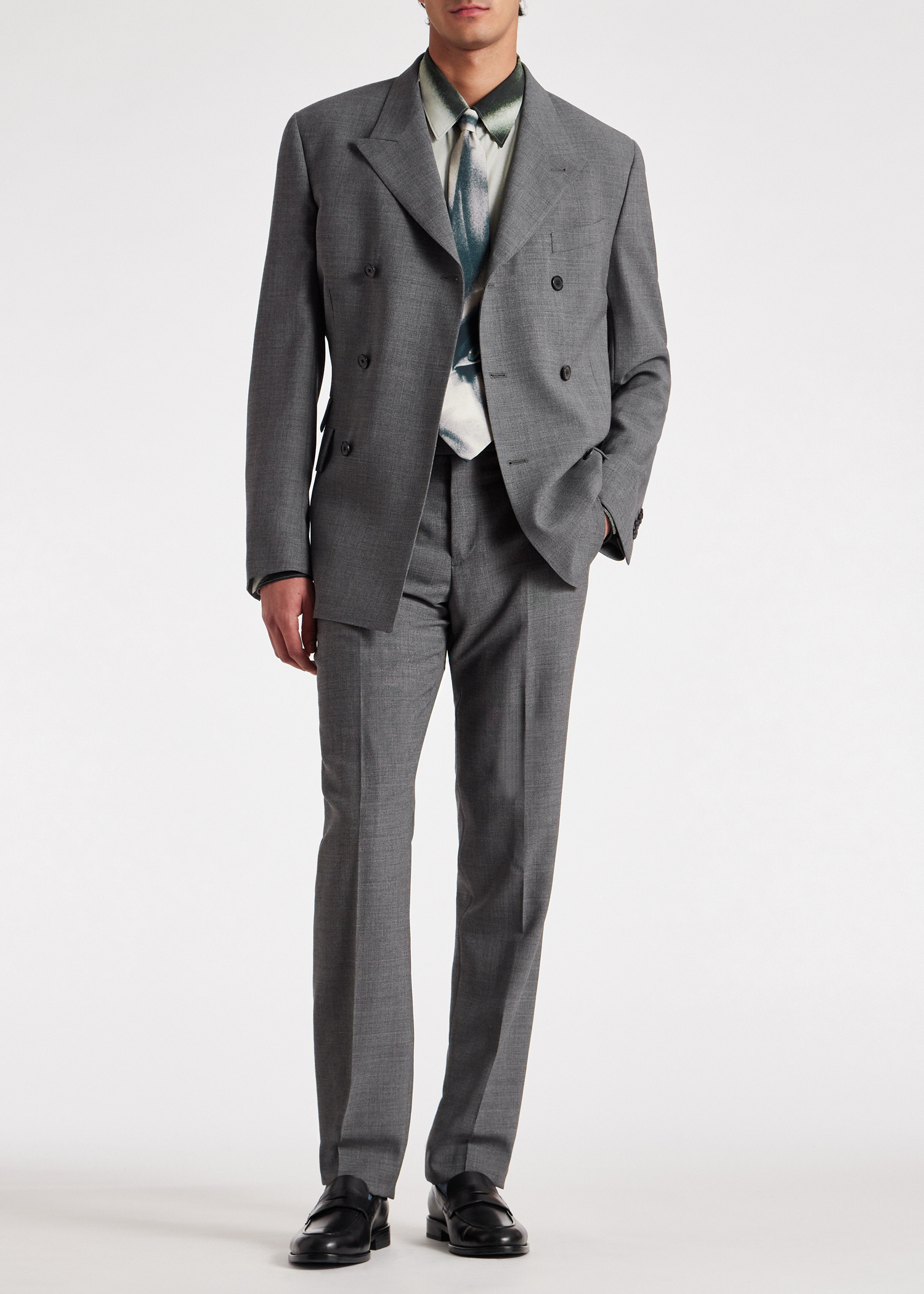 Tailored-fit Grey Fresco Wool Double-breasted Suit