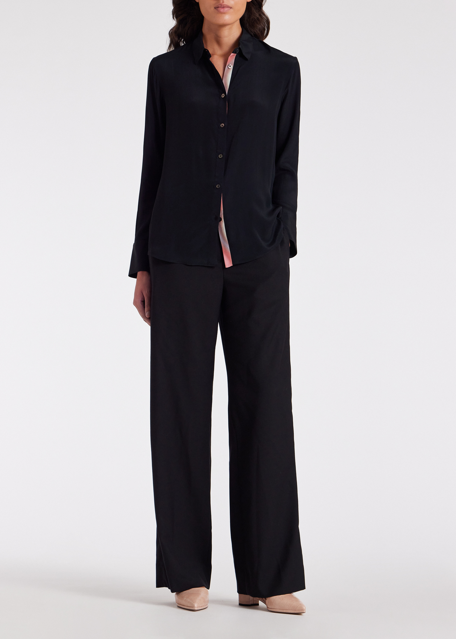 Women's Black Silk 'Spray Swirl' Placket Shirt