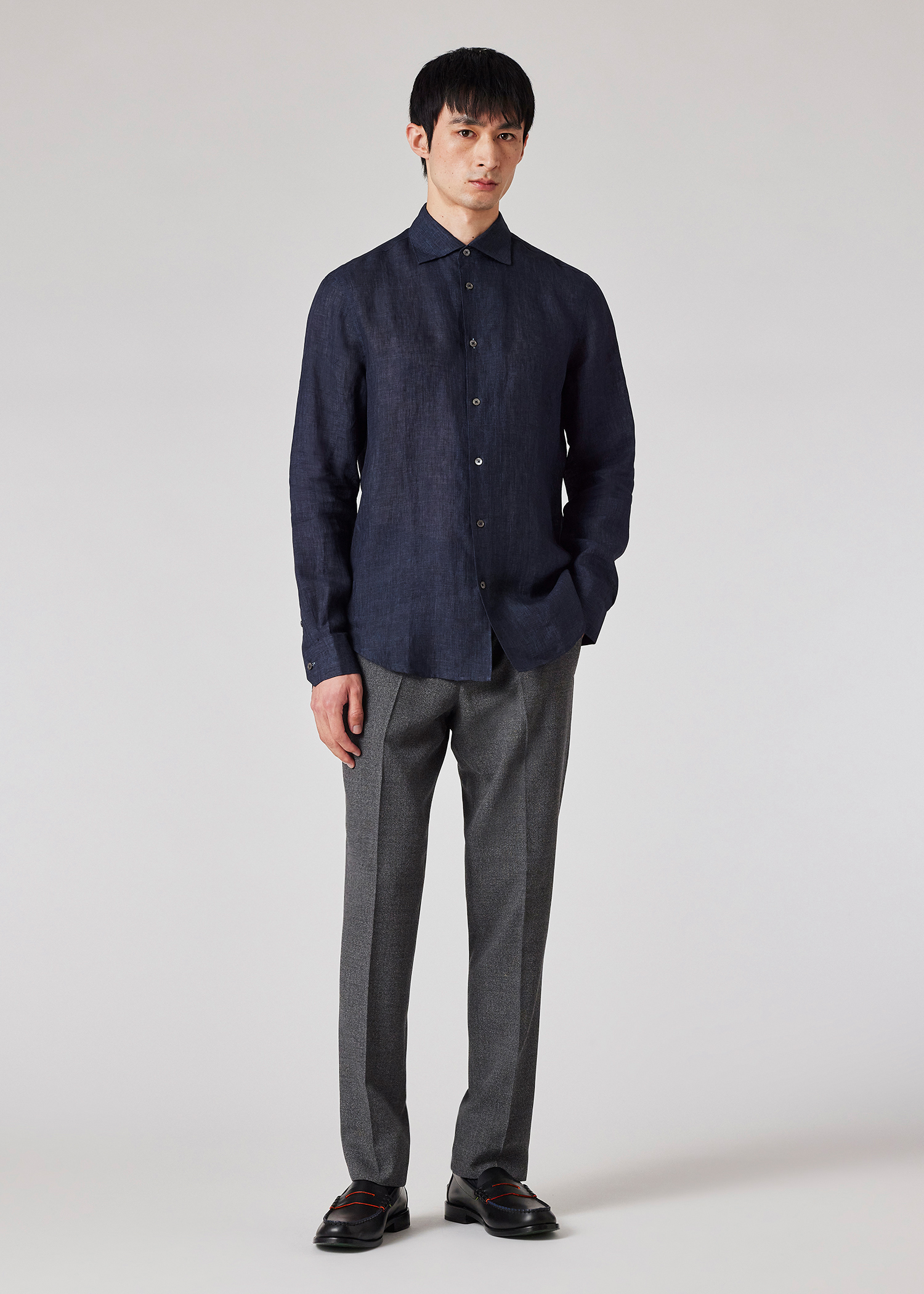 Men's Slim-Fit Navy Linen Shirt