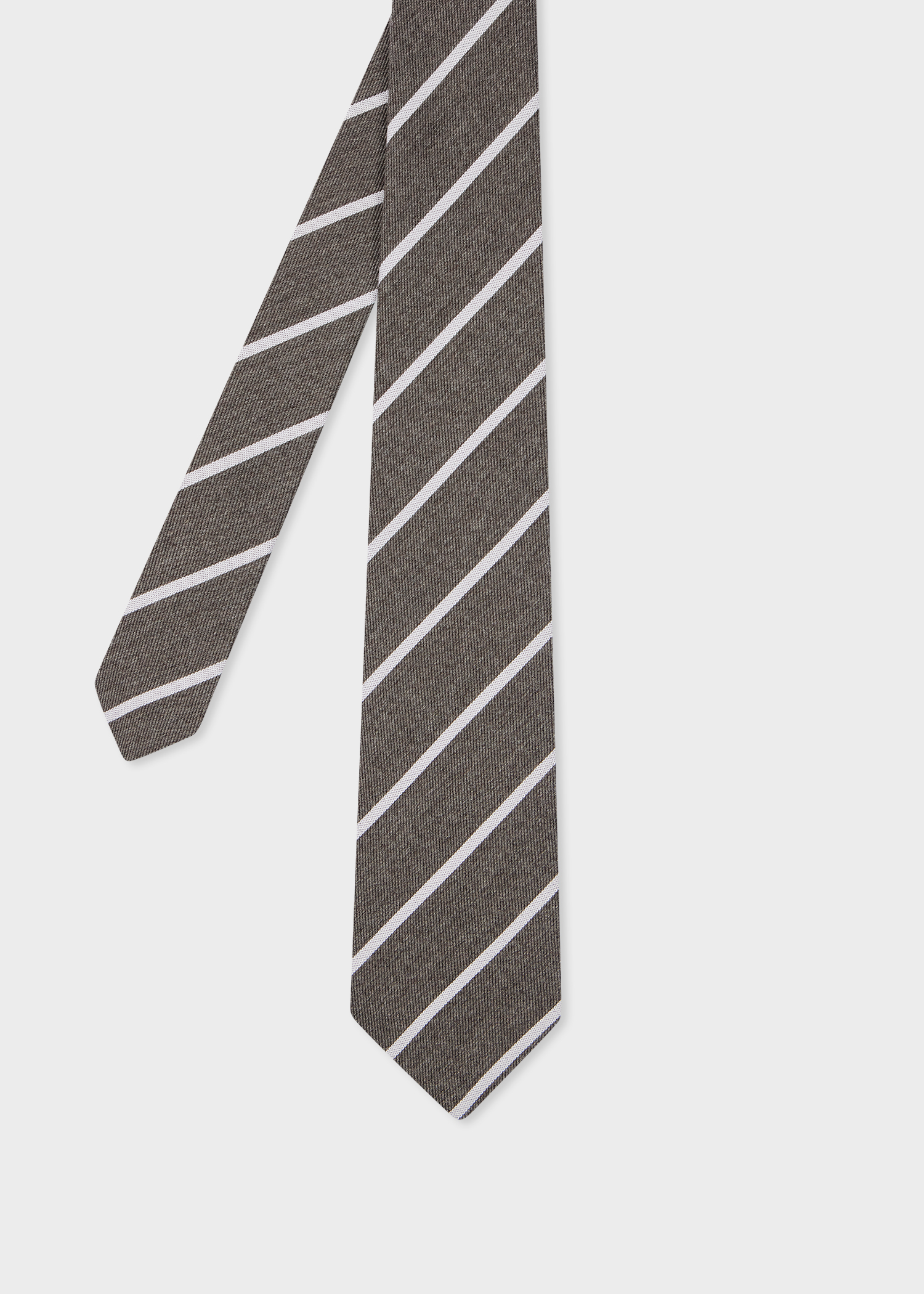Grey Wool-Silk Diagonal Stripe Tie