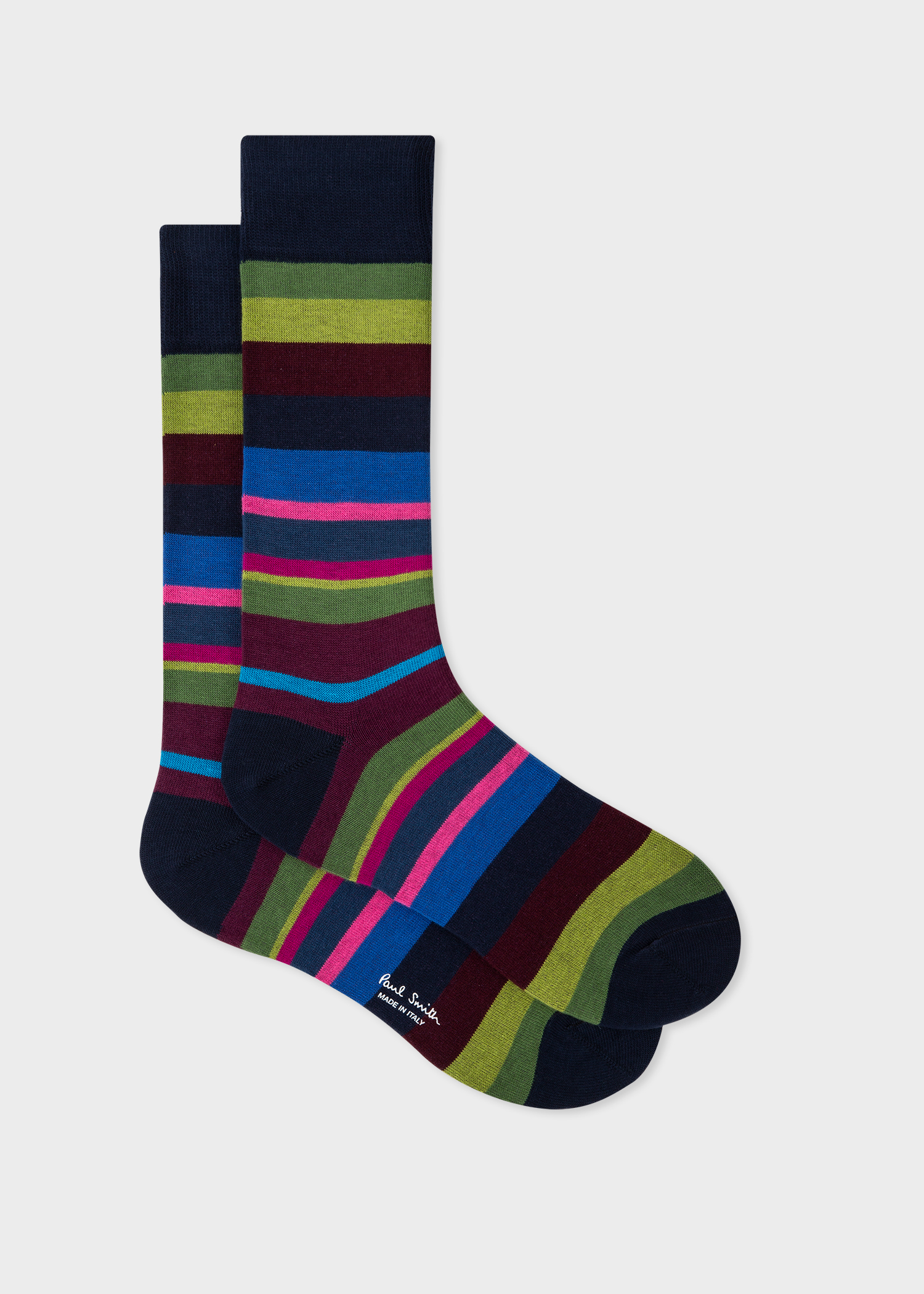 Navy Heel And Toe Multicoloured Bar Stripe Socks