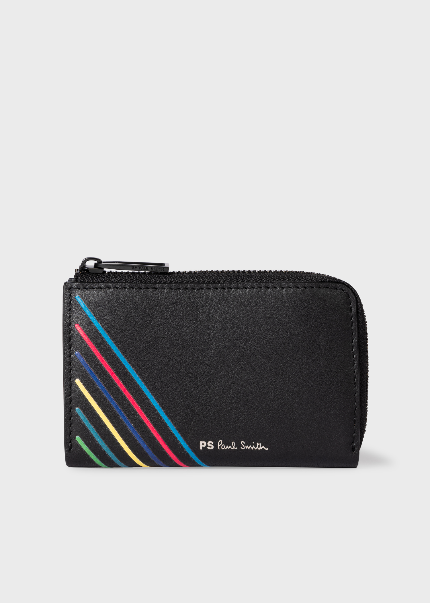 Black Leather 'Sports Stripe' Zip Pouch Wallet