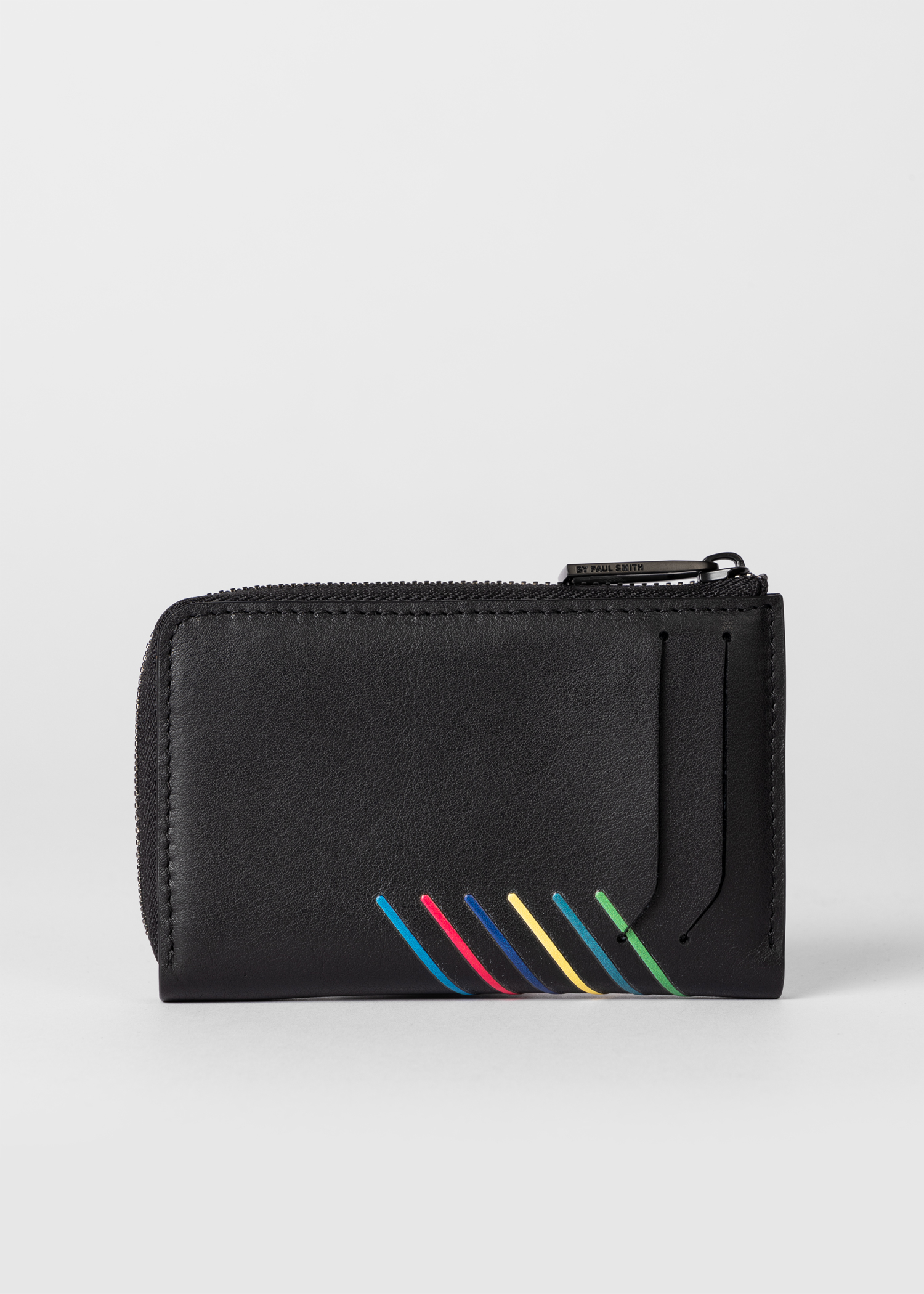 Men's Black Leather 'Sports Stripe' Zip Pouch Wallet