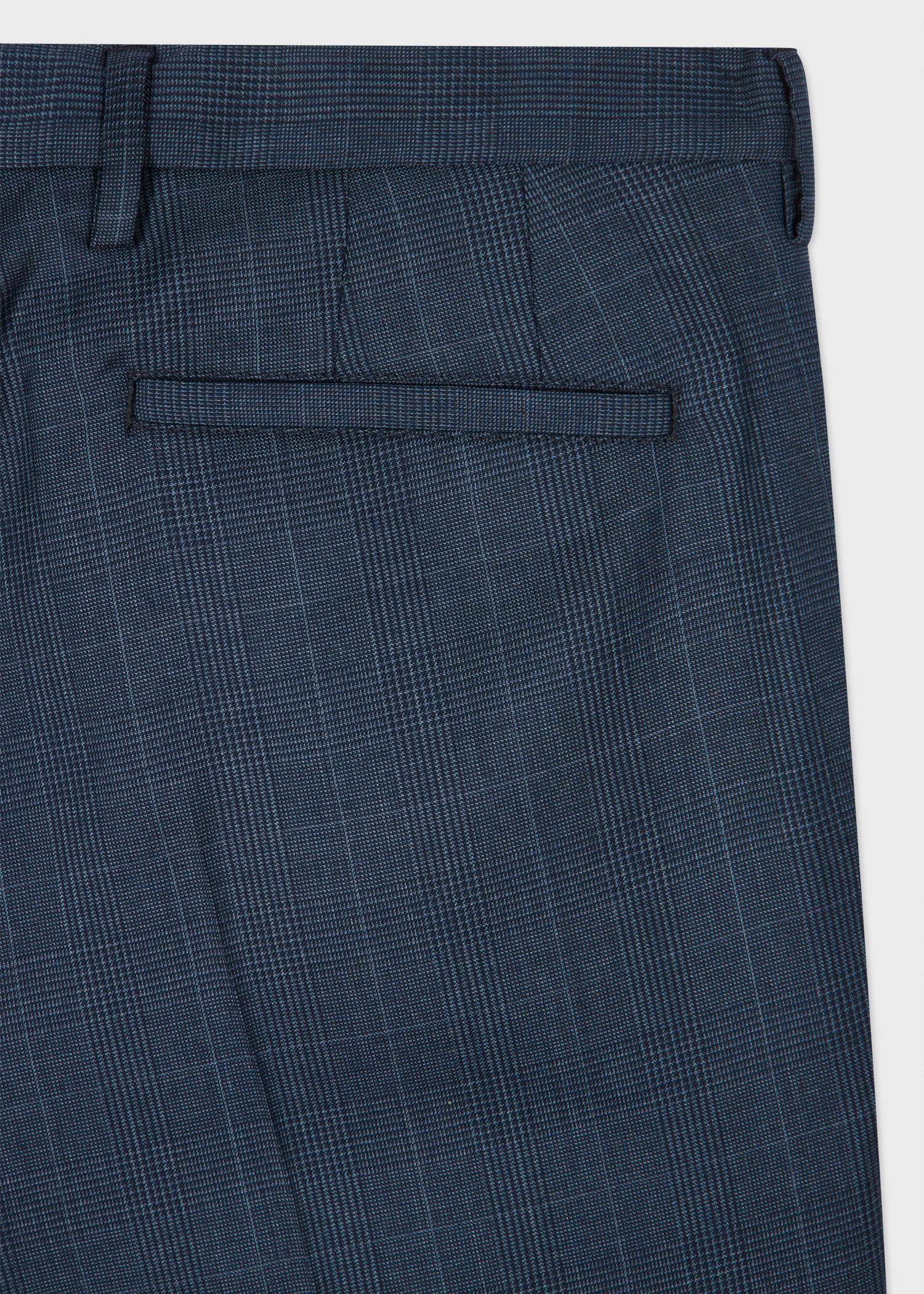 Slim-Fit Slate Blue Check Wool Trousers