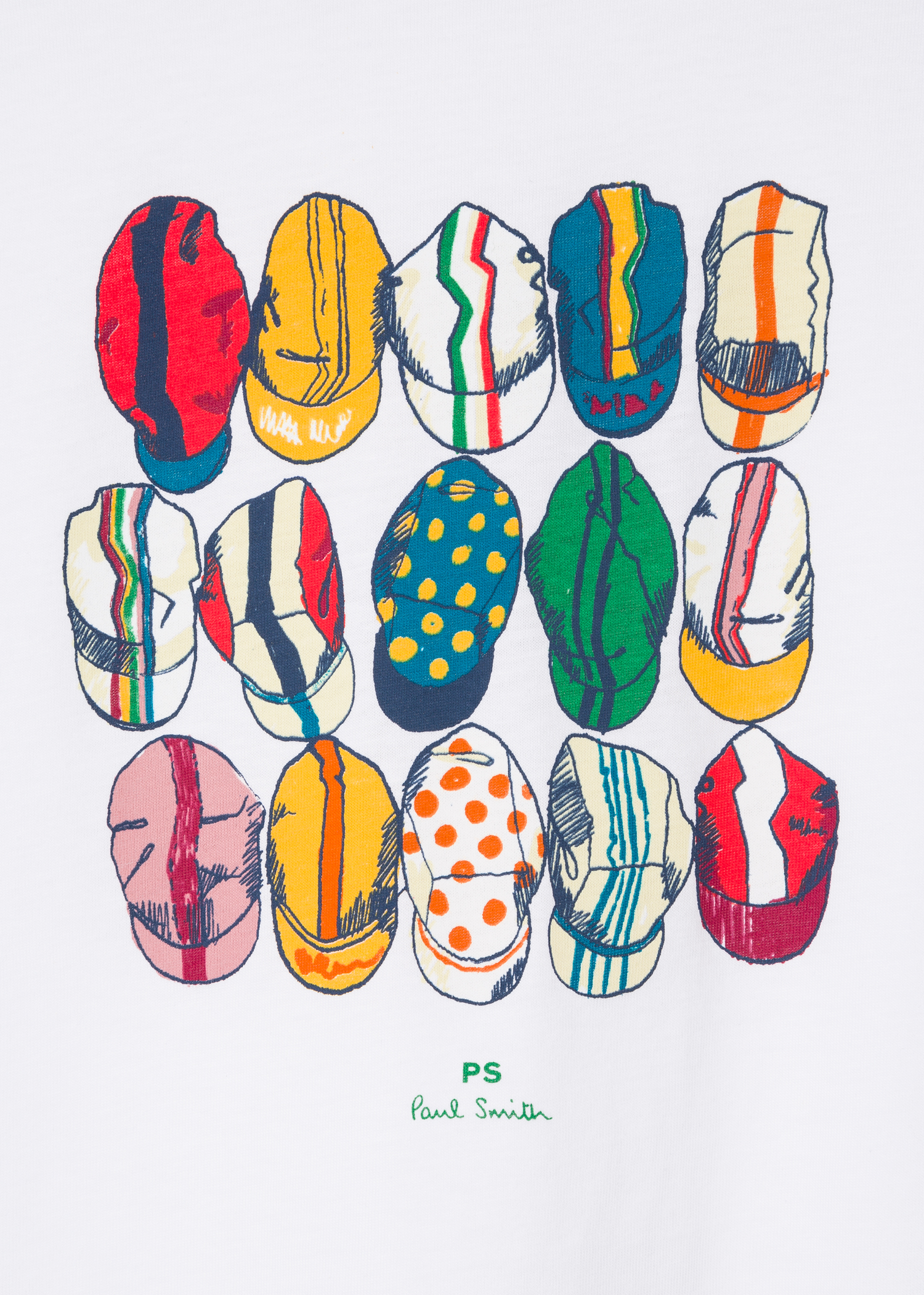 ポールスミス \"Cycling Caps\" Tシャツ Men's White 'Cycling Caps' Print Cotton T-Shirt