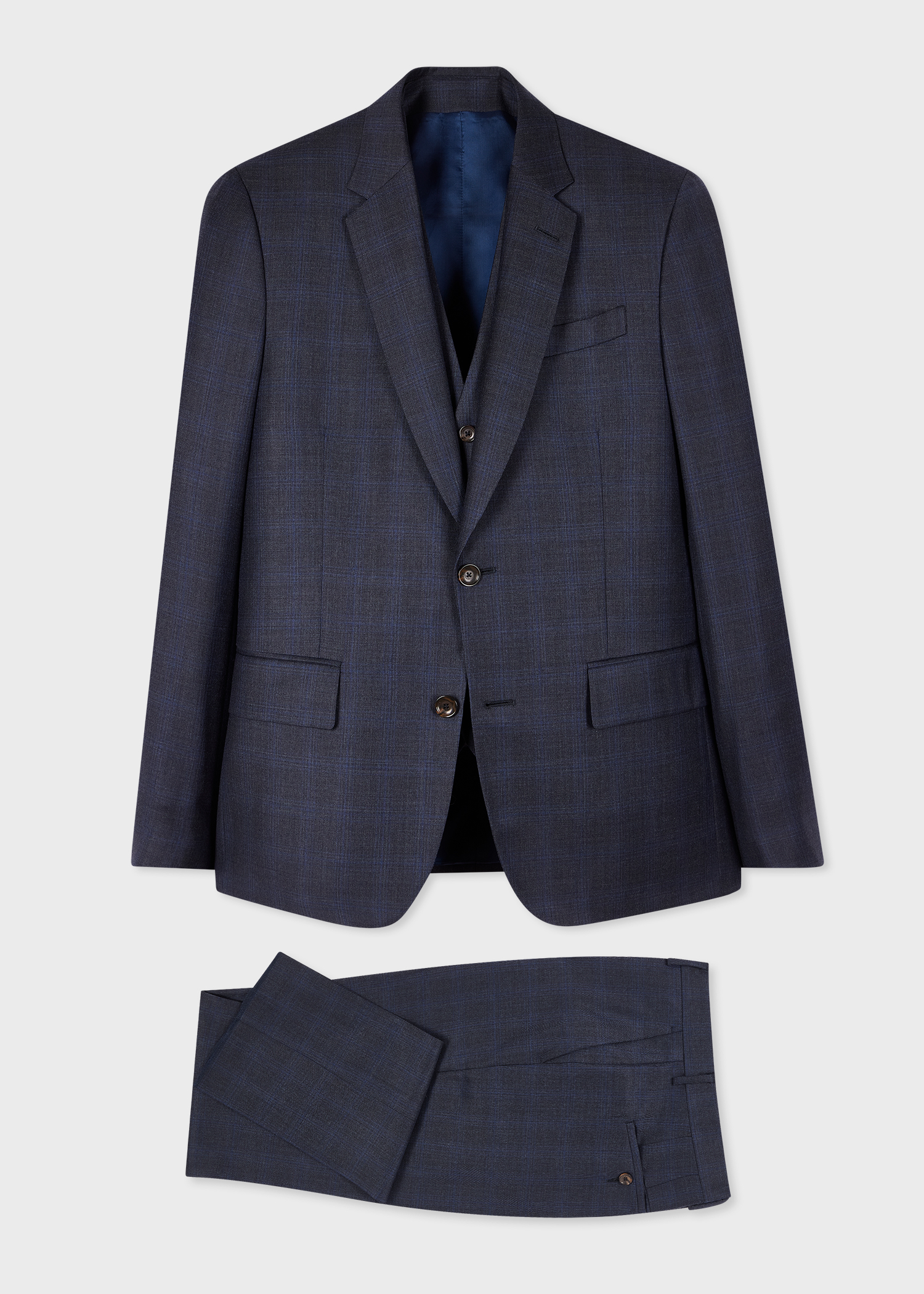 The Soho - Tailored-Fit Dark Blue Check Wool Three-Piece Suit