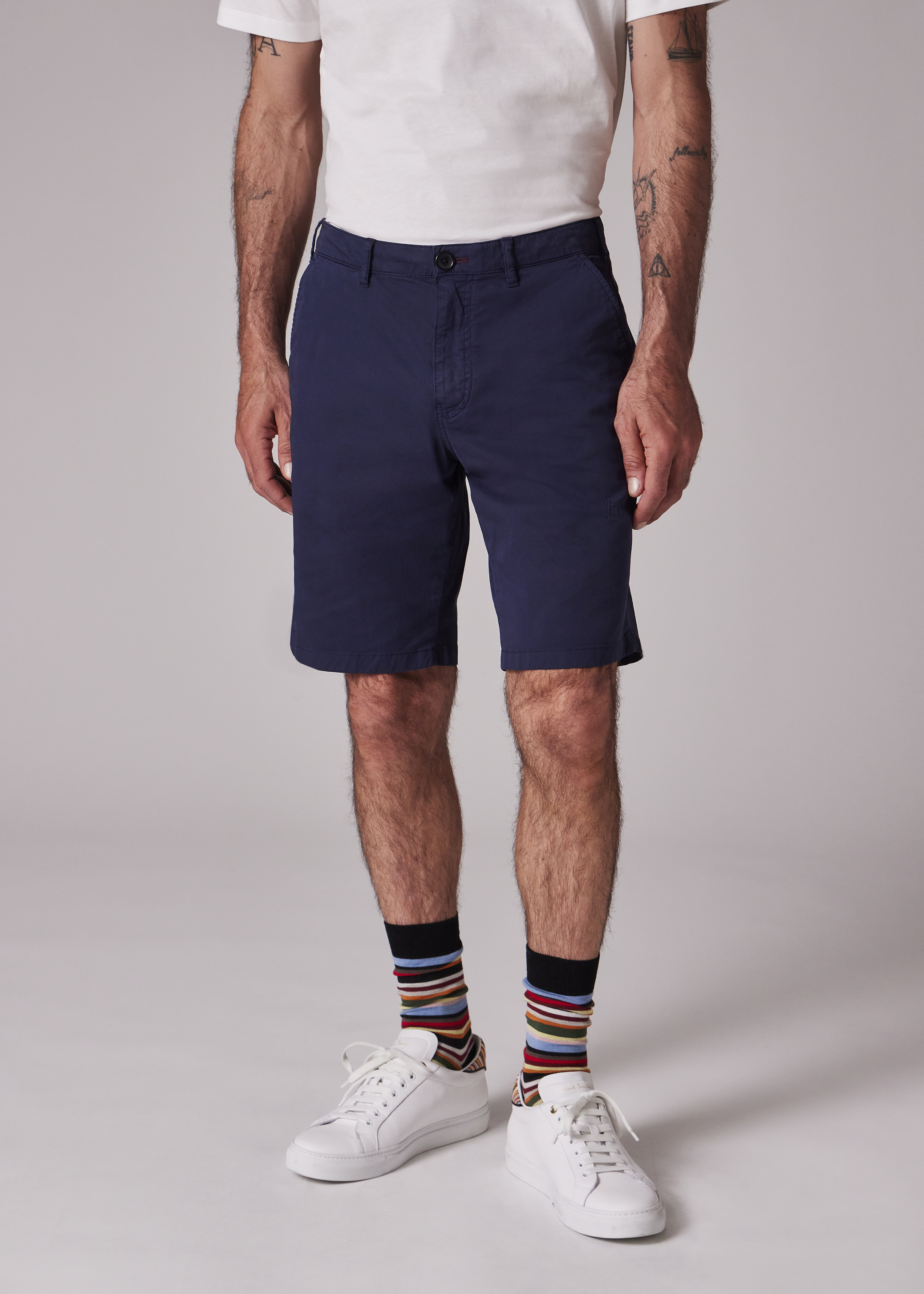 Men's Dark Navy Garment-Dyed Stretch Pima-Cotton Shorts