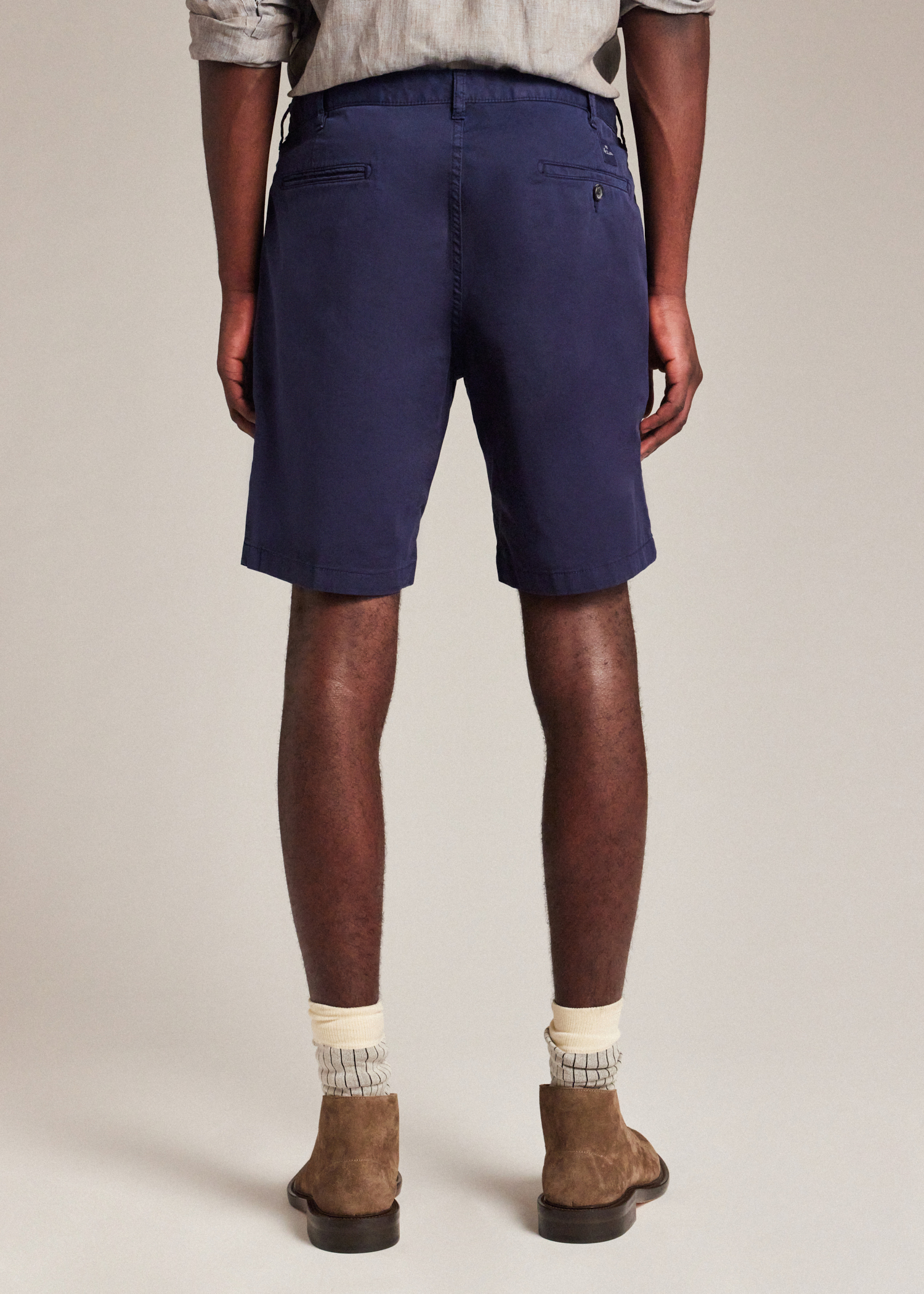 Men's Dark Navy Garment-Dyed Stretch Pima-Cotton Shorts