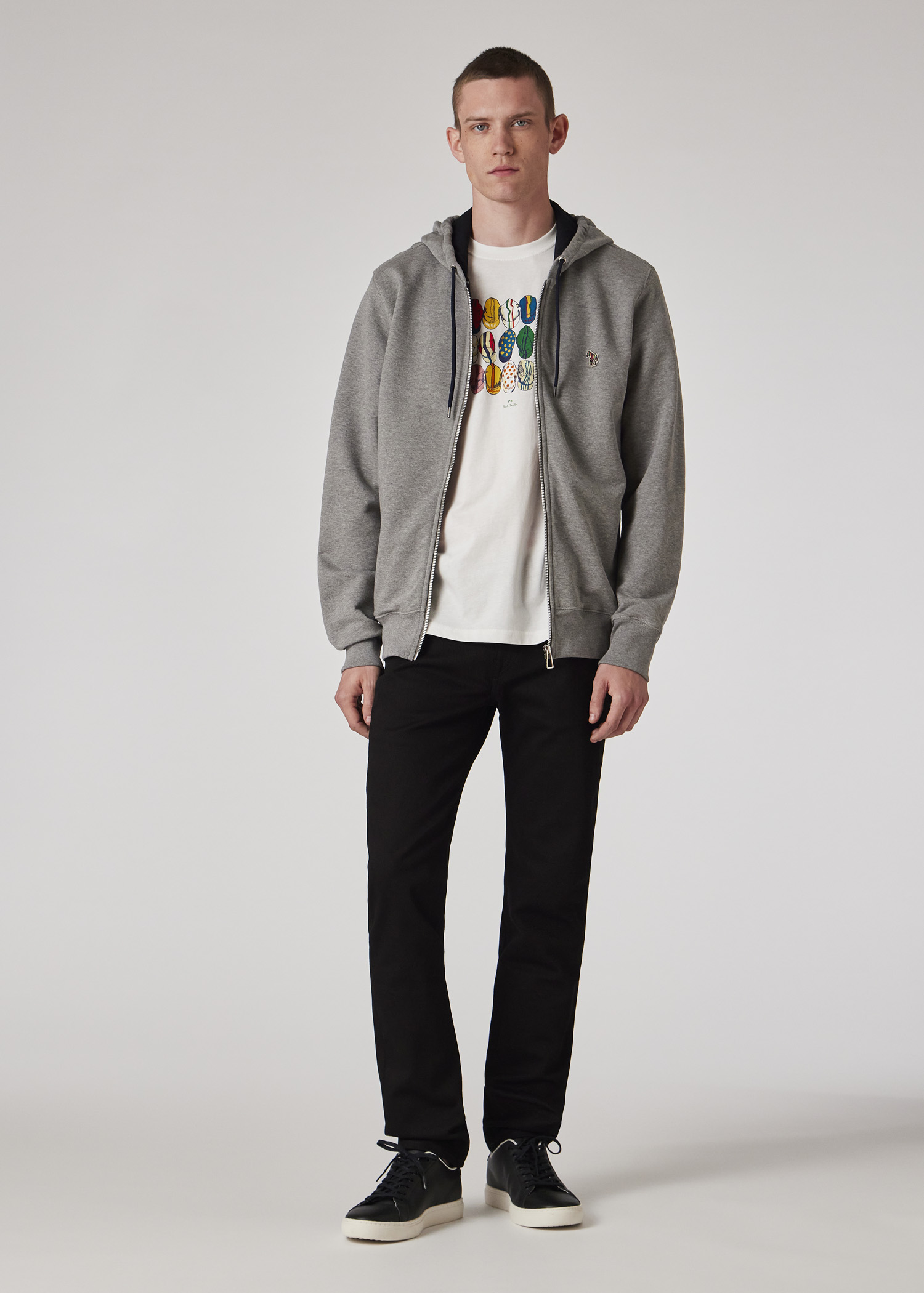 Grey Cotton Zip-Front Zebra Logo Hoodie