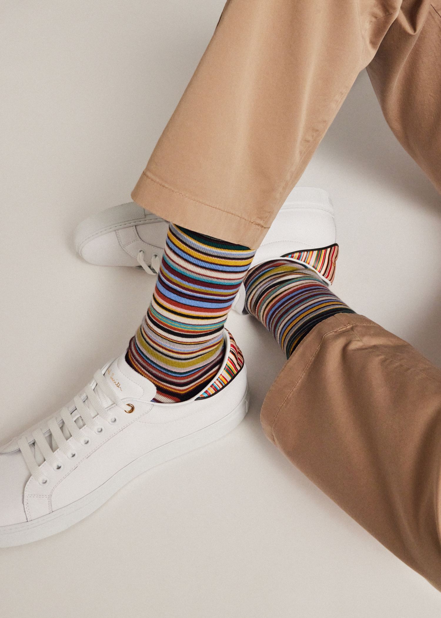 White Leather 'Beck' Sneakers With 'Signature Stripe' Heel
