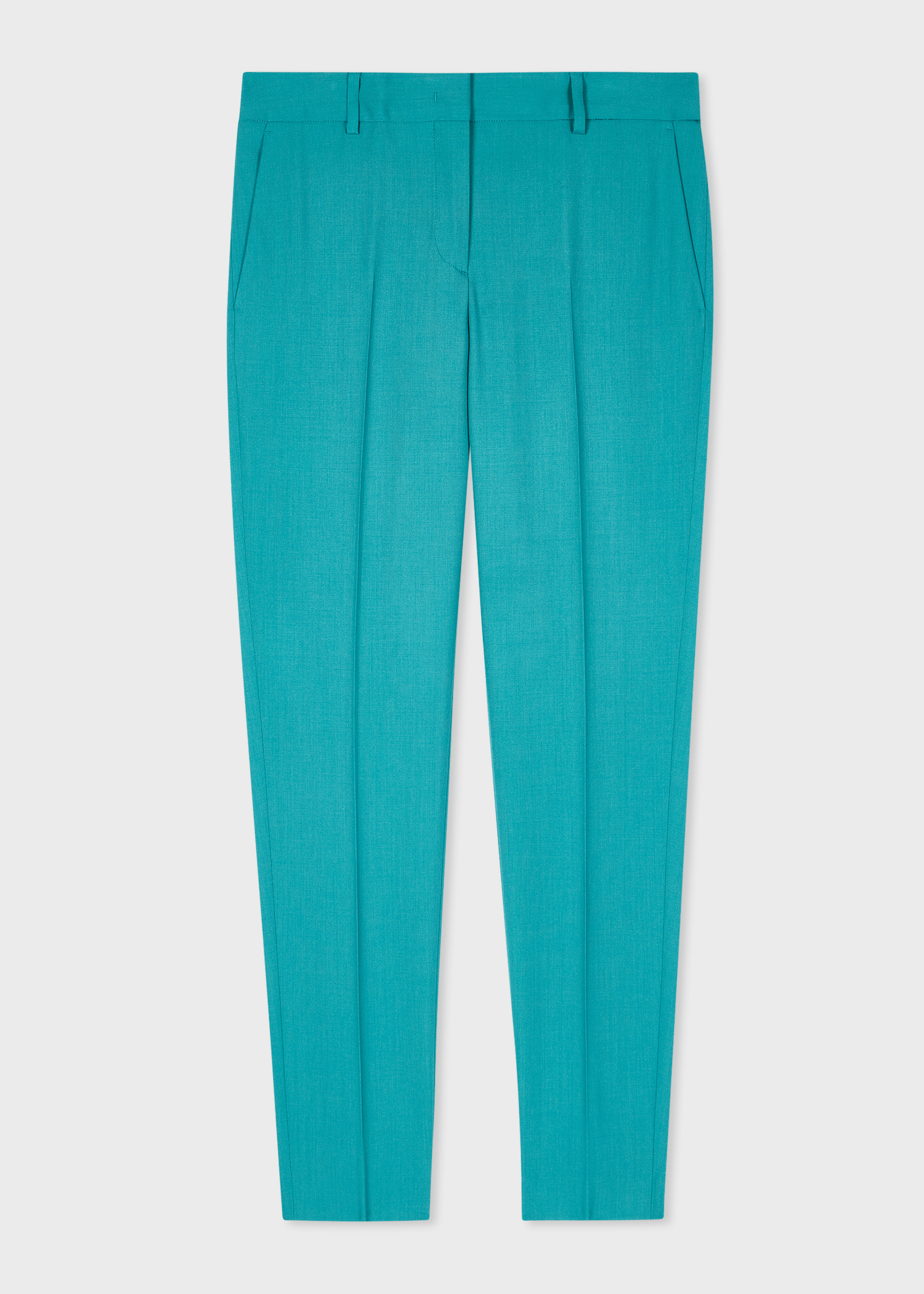 Women's Peacock Blue Wool-Hopsack Slim-Fit Trousers