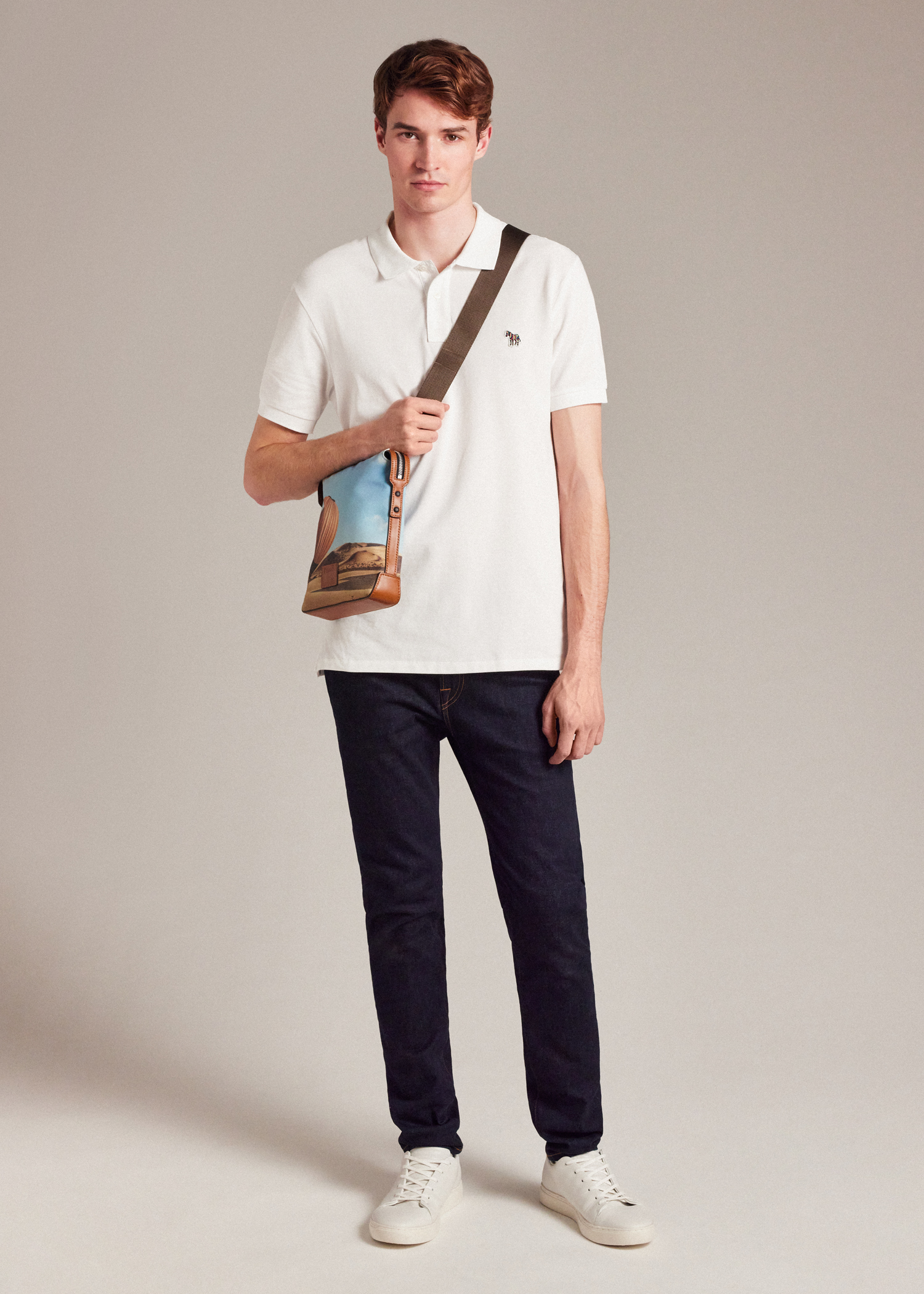 White Cotton-Piqué Zebra Logo Polo Shirt