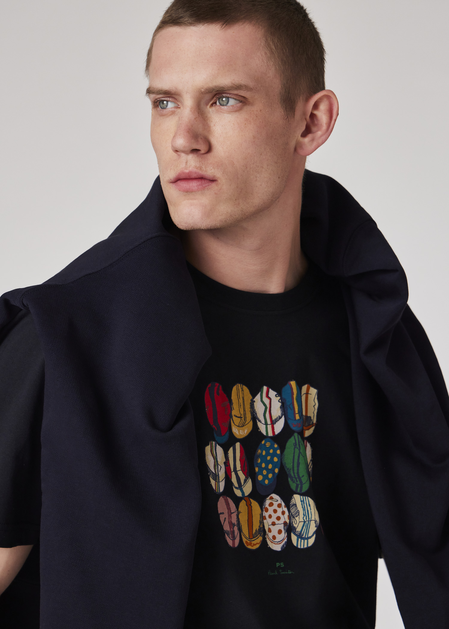 PS Paul Smith Navy 'Cycling Caps' Print T-Shirt | King's Cross