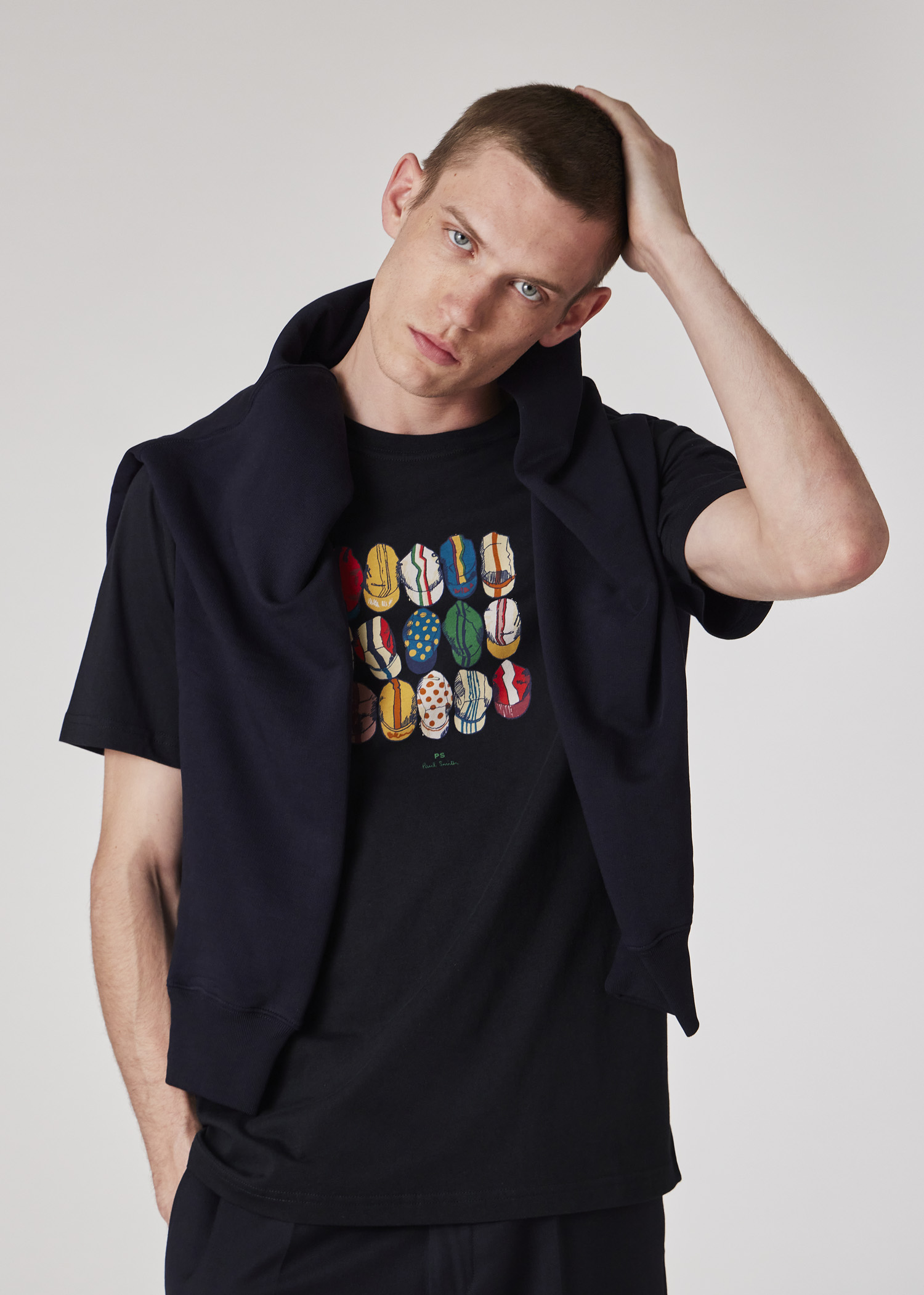 【PS25SS318】PS PAUL SMITH Tシャツ M2R 011R PP4980 Men's Navy 'Cycling Caps' Print T-Shirt