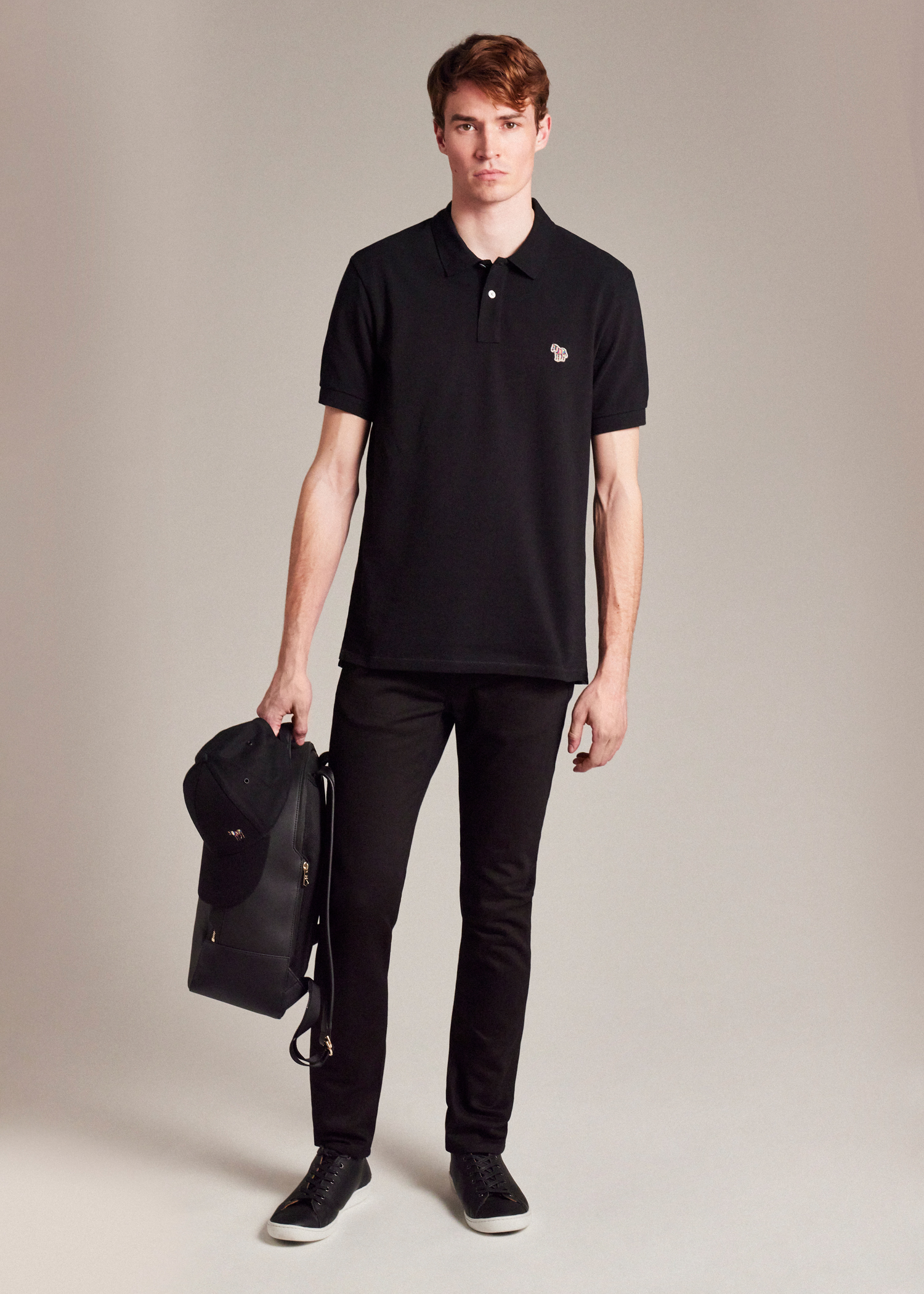 Men's Black Cotton-Piqué Zebra Logo Polo Shirt