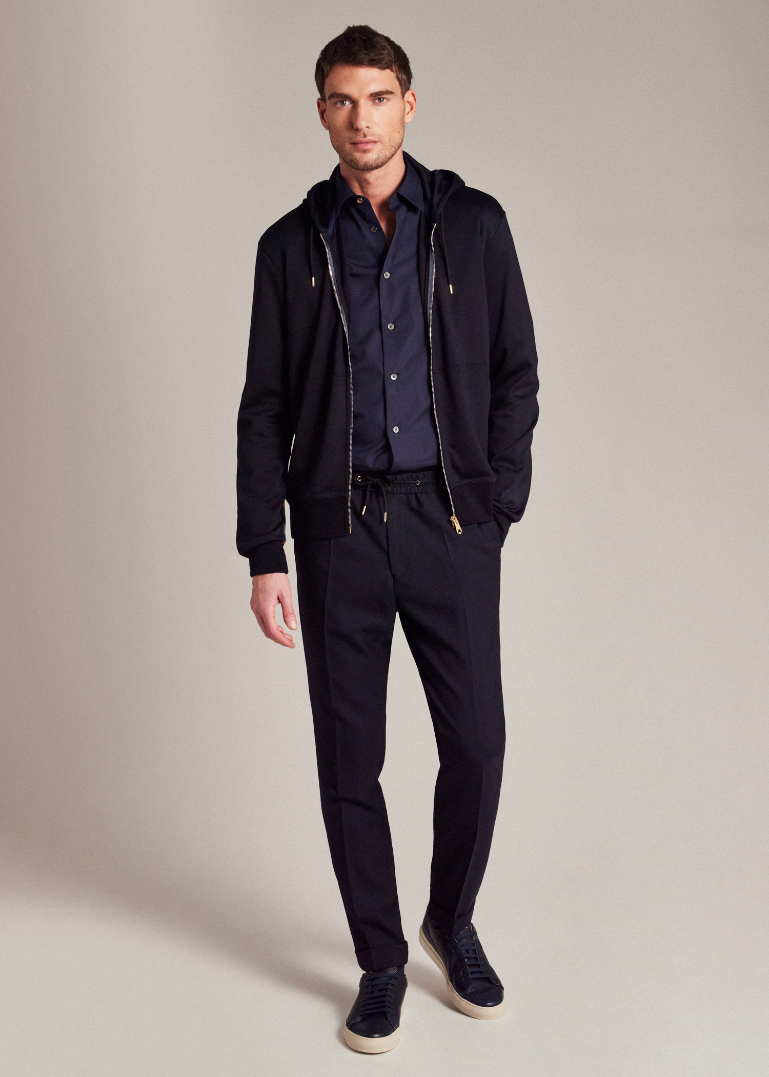 Men's Navy Zip-Front Washable Wool 'Signature Stripe' Hoodie