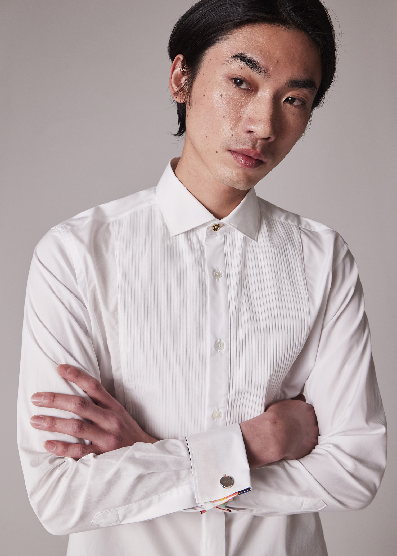Paul Smith Tailored-Fit White Pleated-Bib Cotton Evening Shirt 