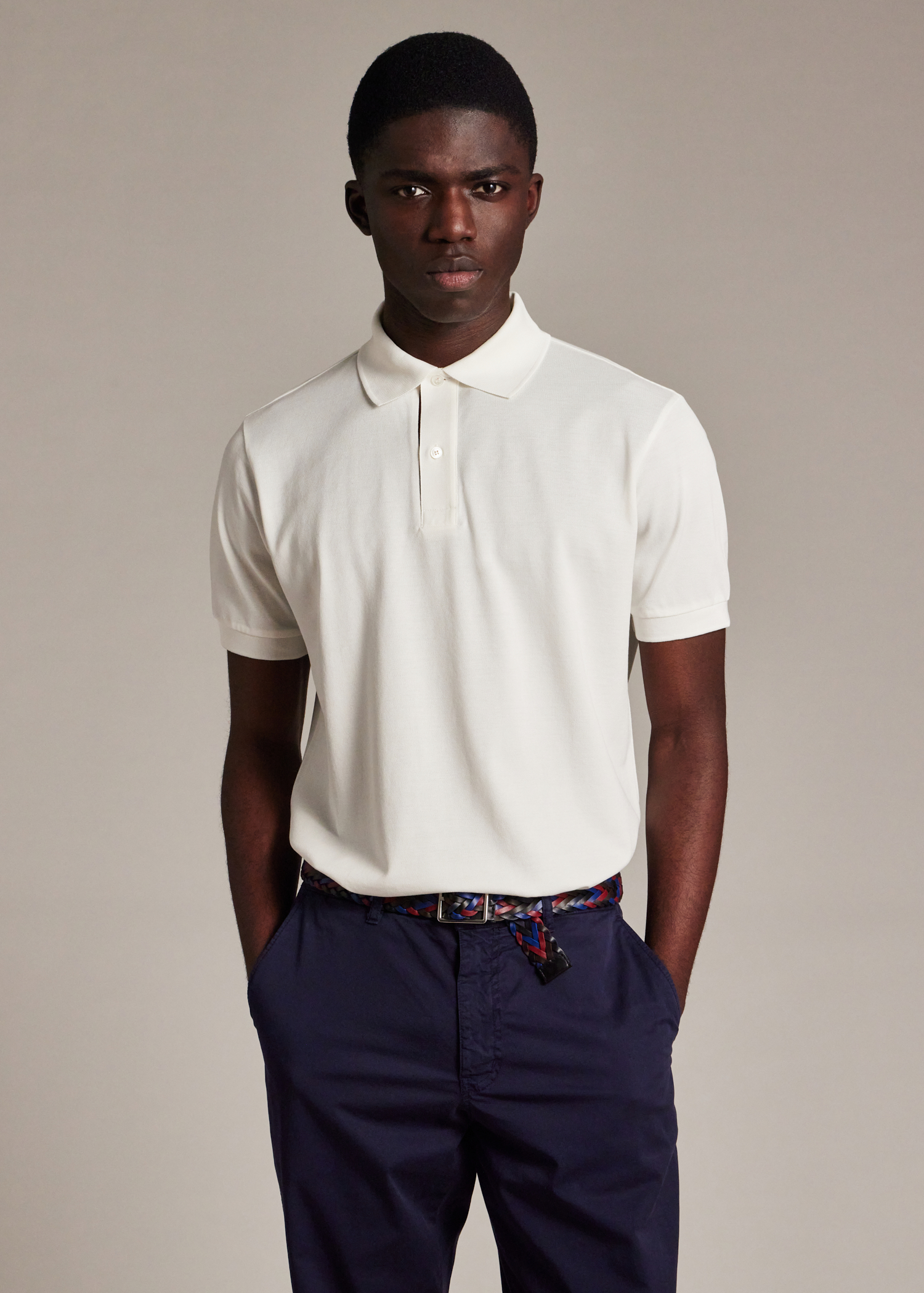 White Cotton Artist Stripe Placket Polo Shirt