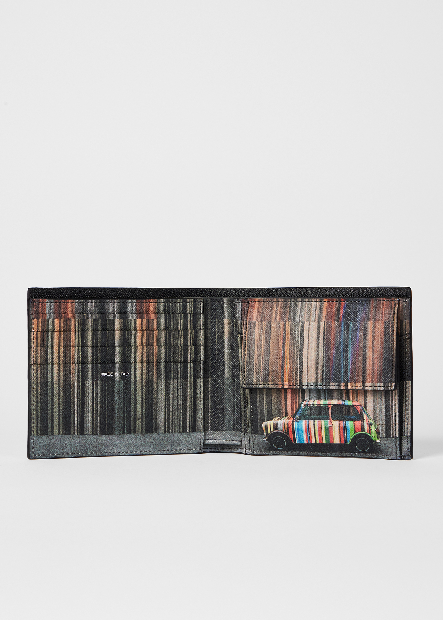 Men's Black 'Mini Stripe' Leather Billfold and Coin Wallet