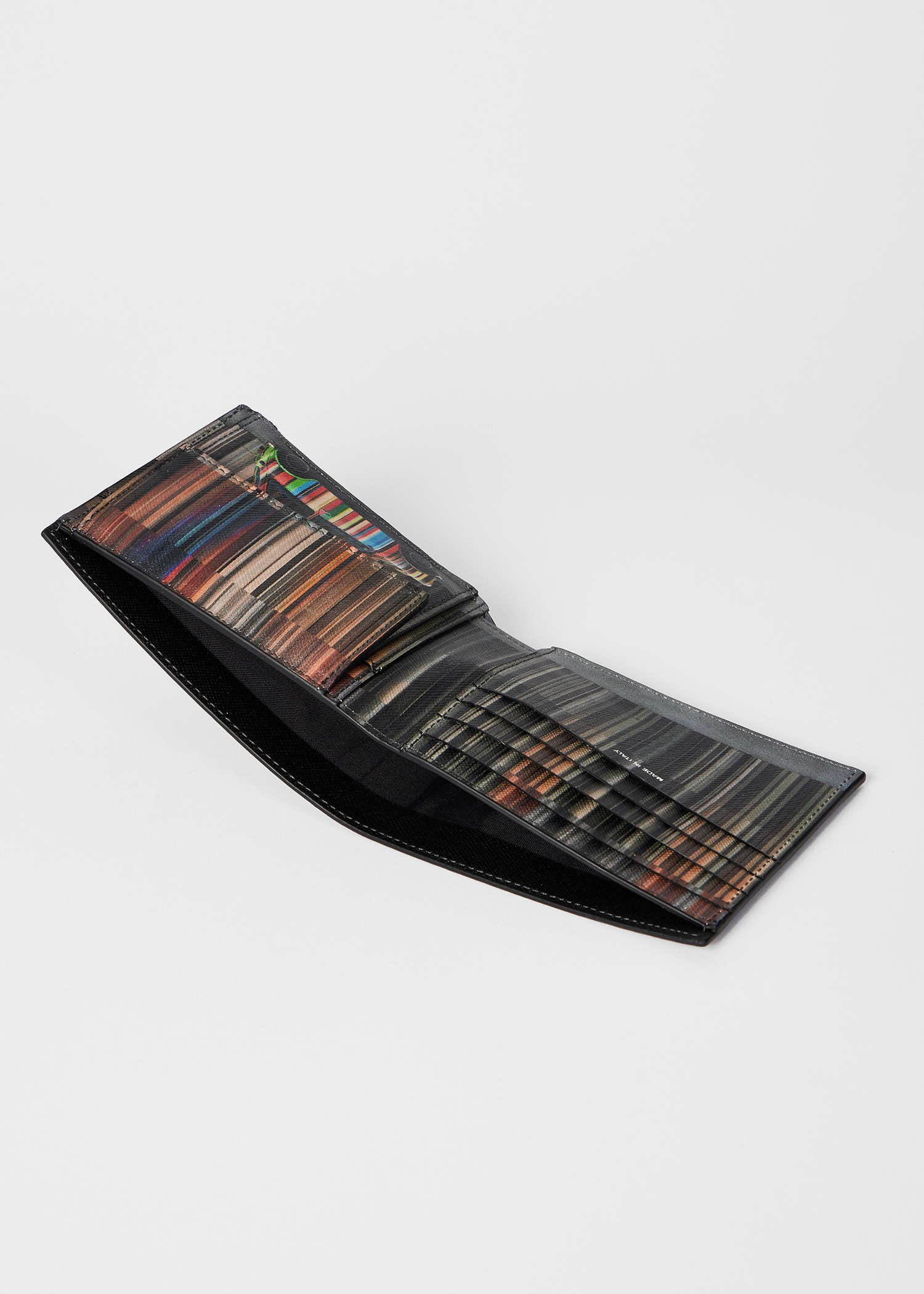 Men's Black 'Mini Stripe' Leather Billfold and Coin Wallet