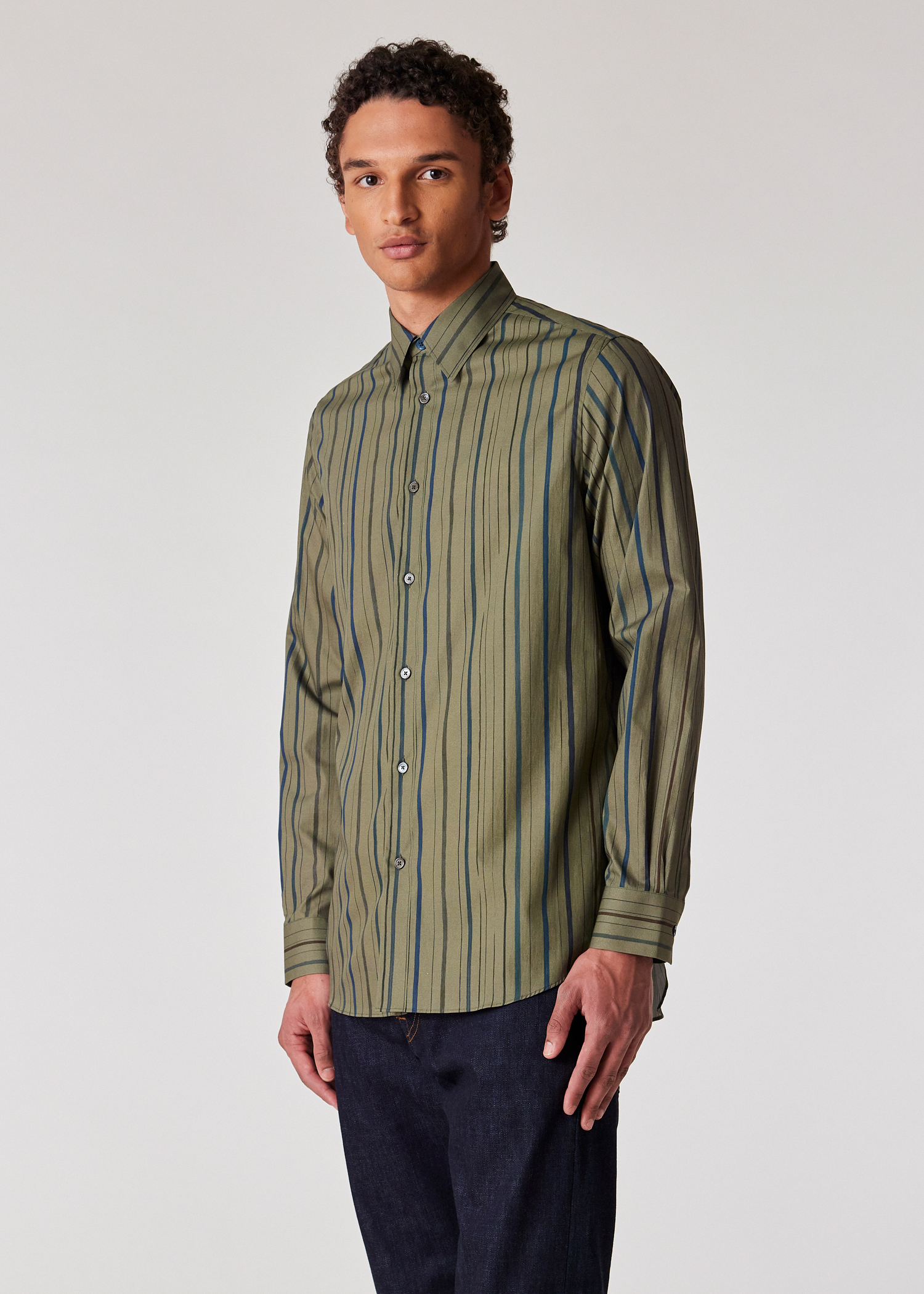 Men's Khaki 'Pencil Stripe' Regular-Fit Shirt