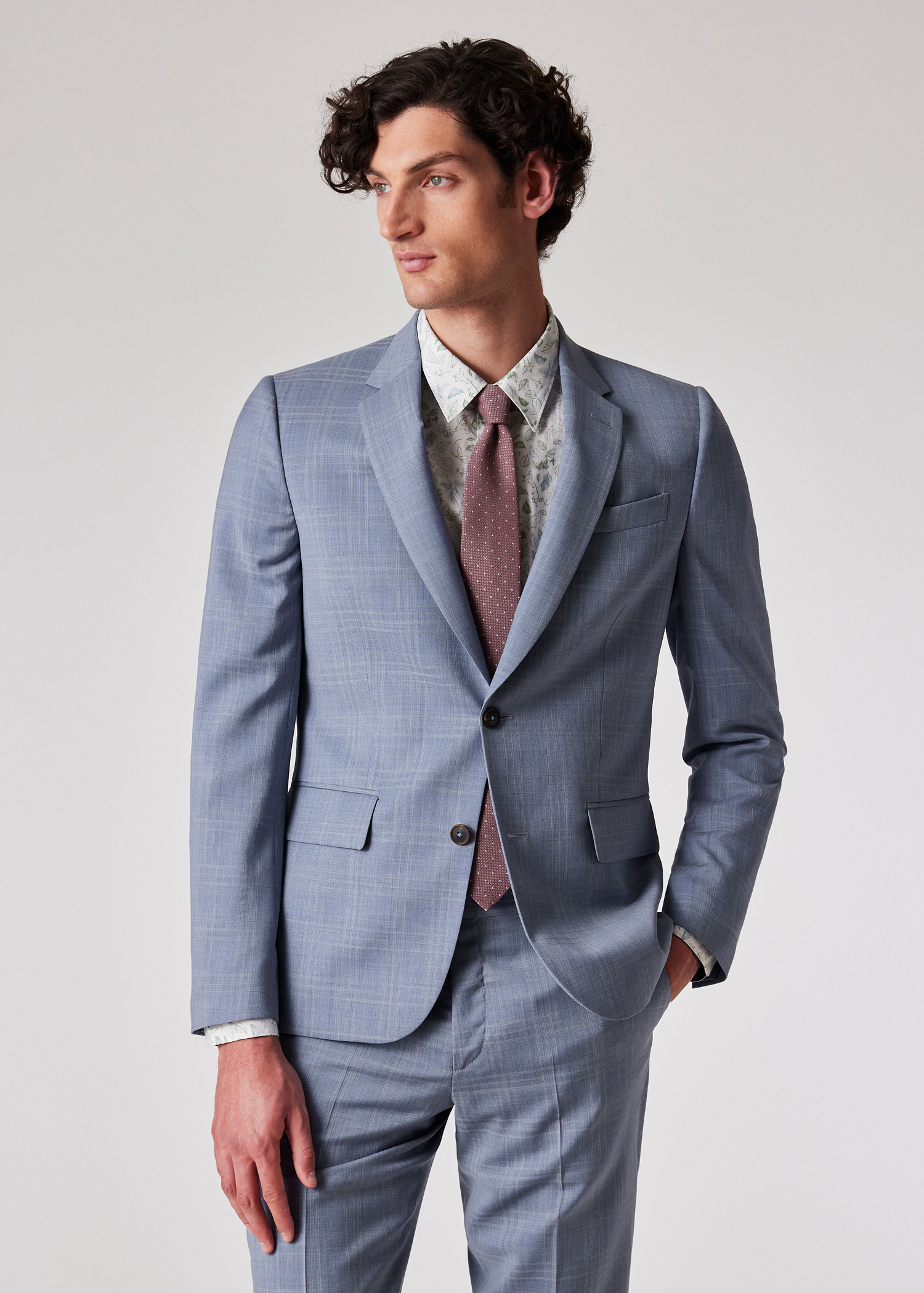 The Soho - Tailored-Fit Pale Blue Check Wool Suit