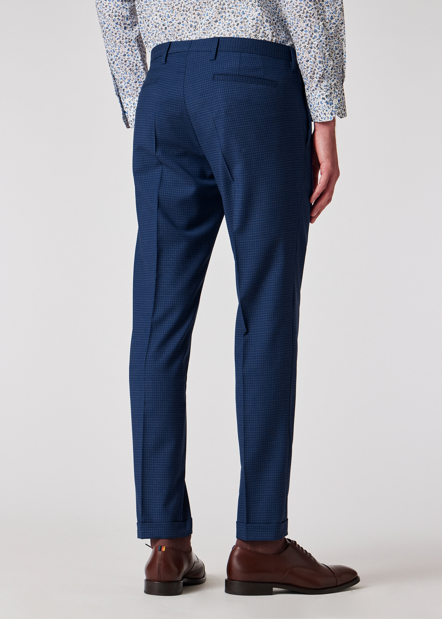 Slim-Fit Blue Gingham Wool Trousers