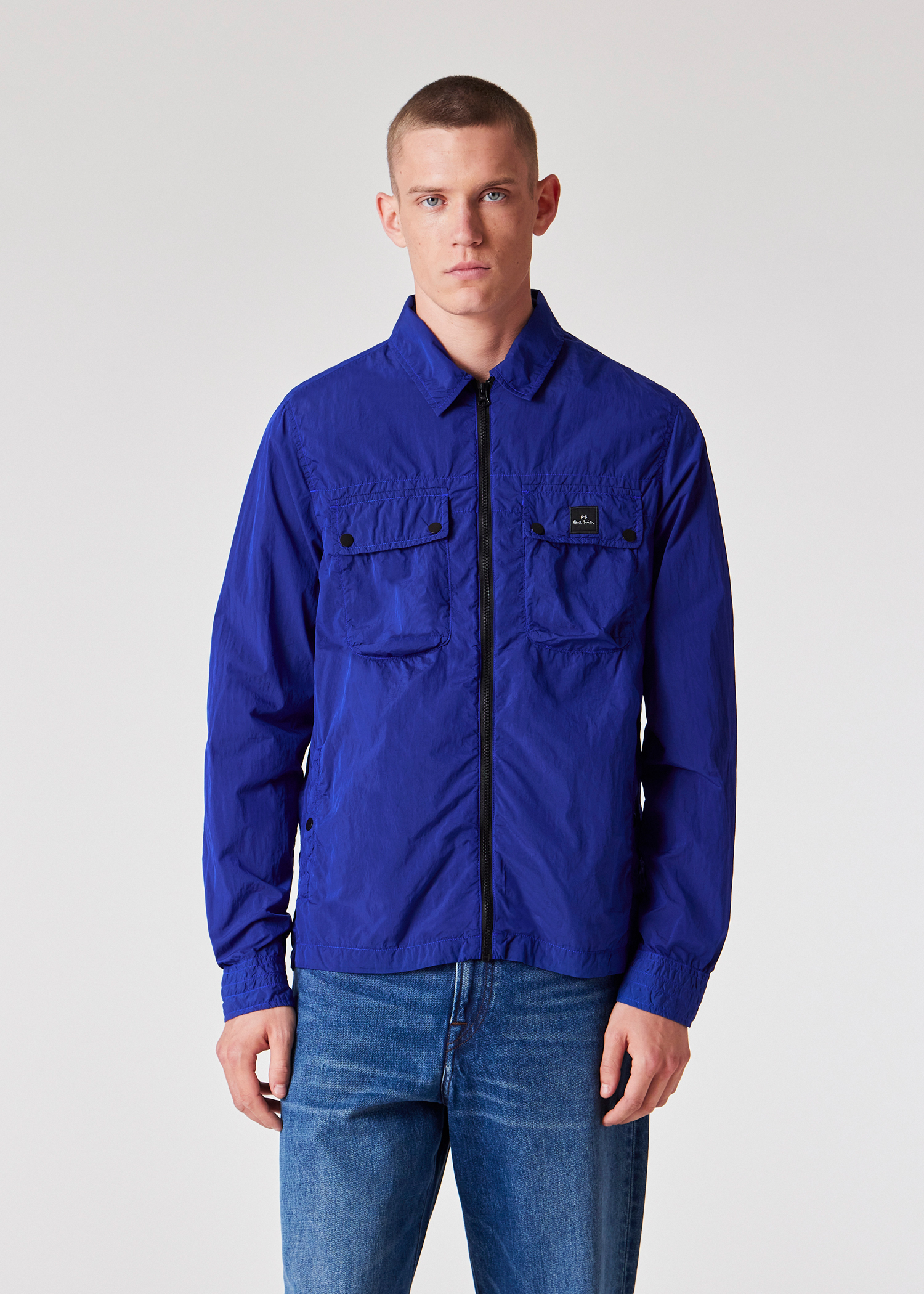 PS Paul Smith Cobalt Blue Recycled-Nylon Zip Shirt Jacket