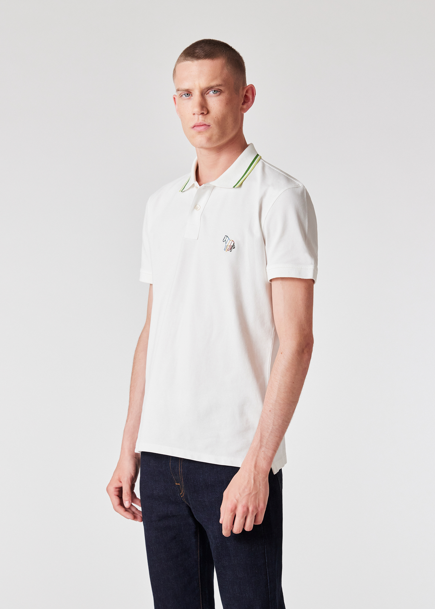 PS Paul Smith White Stretch-Cotton 'Broad Stripe Zebra' Polo Shirt