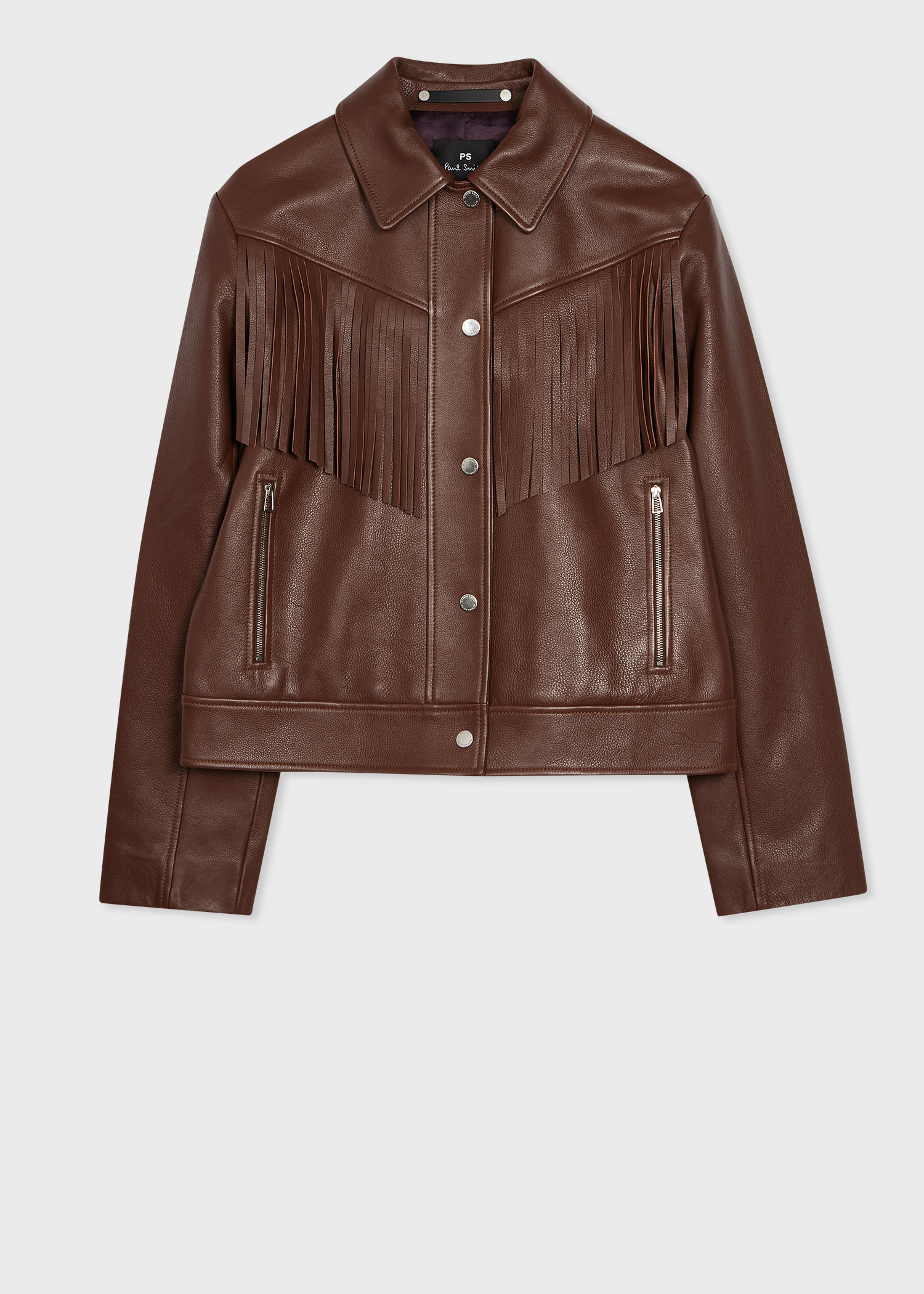 Brown leather fringe jacket Clearance