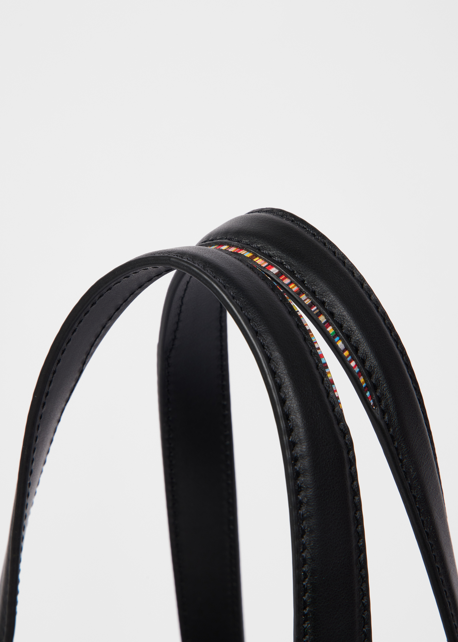 Women's Black Leather 'Signature Stripe' Trim Tote Bag